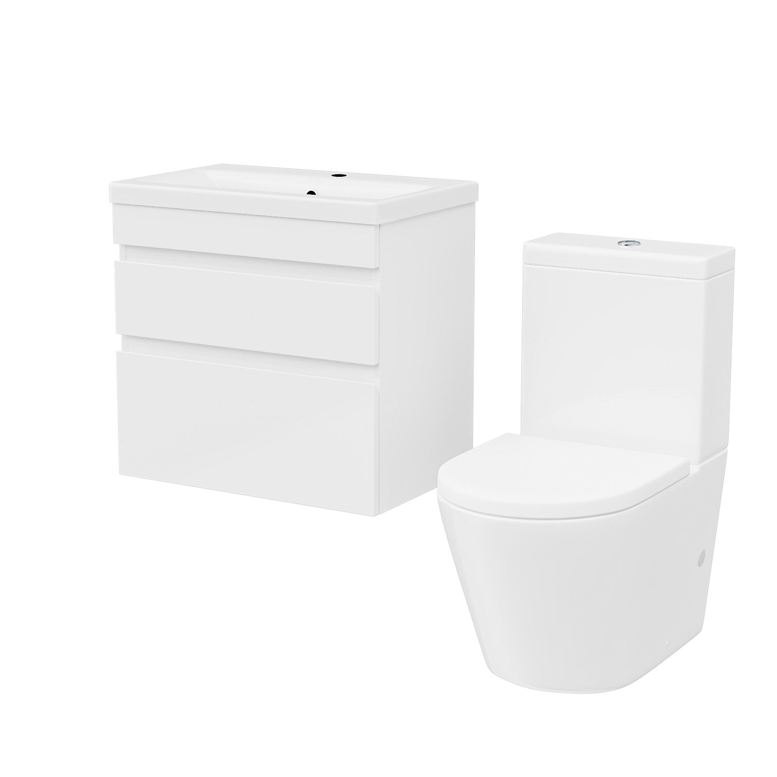 Alaska White 600mm Wall Hung 2 Drawers Vanity Cabinet Unit & Close Coupled Toilet