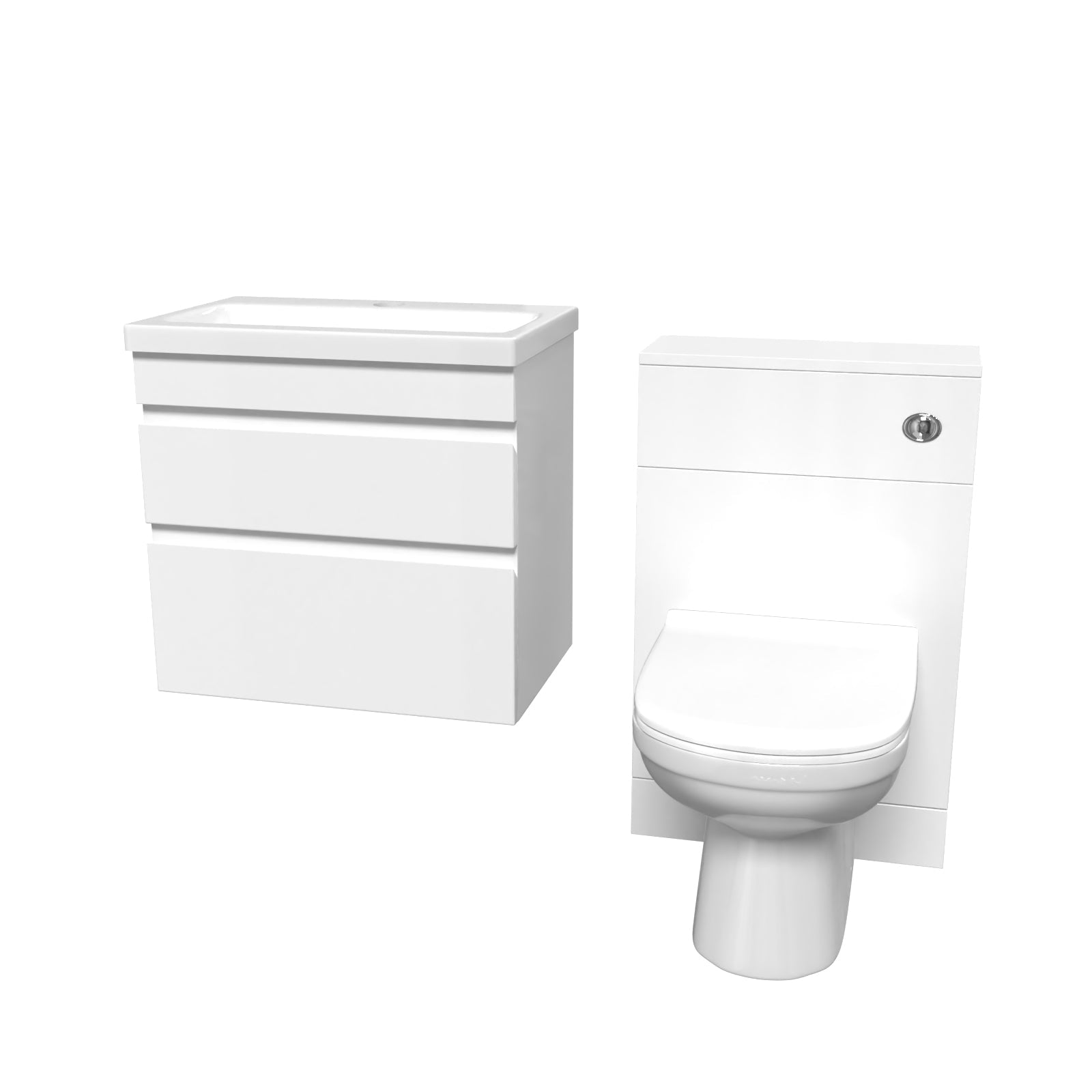 Alaska White Wall Hung 600mm Vanity Unit 2 Drawer with WC Unit & BTW Toilet