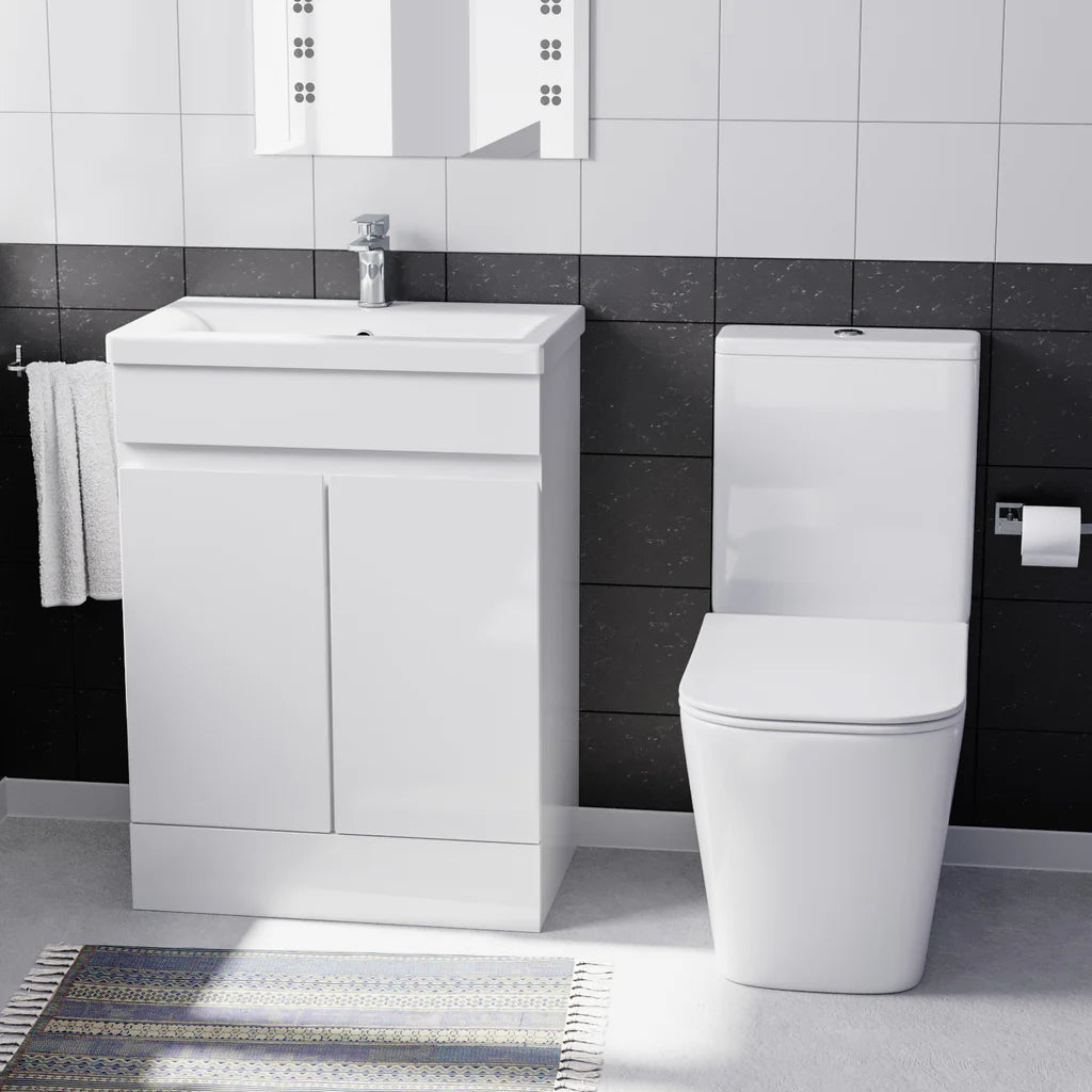 Alaska 600mm Freestanding Basin Vanity, Rimless Square Closed Coupled Toilet