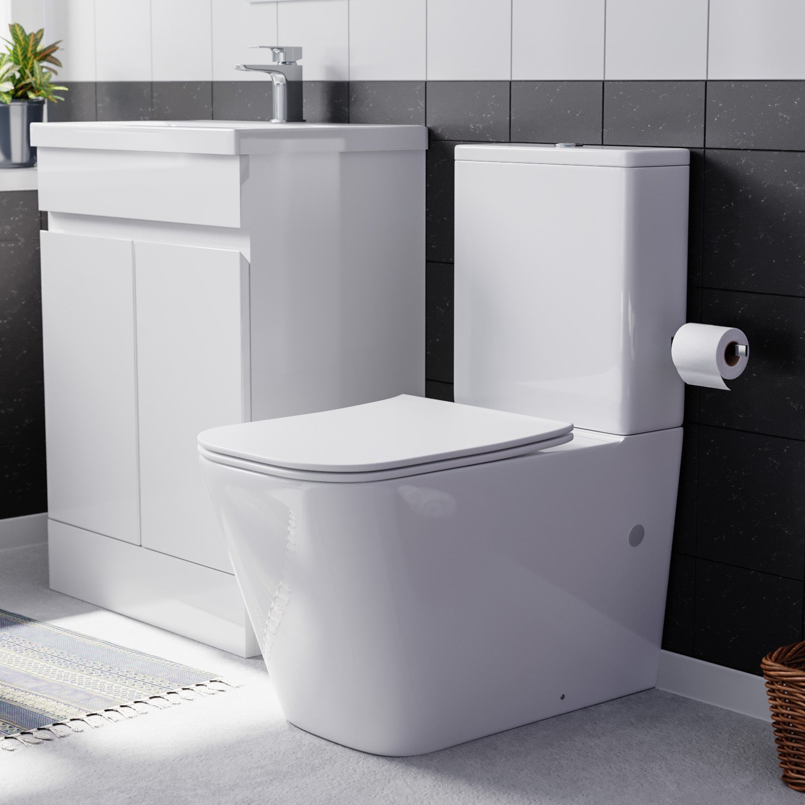 Alaska 600mm Freestanding Basin Vanity, Rimless Square Closed Coupled Toilet