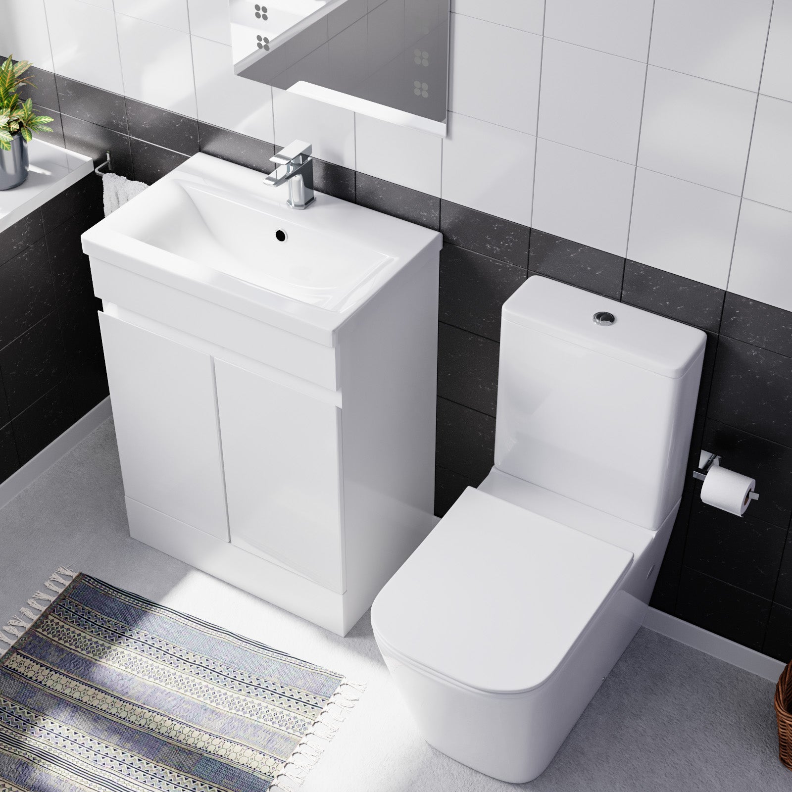 Alaska 600mm Freestanding Basin Vanity, Rimless Square Closed Coupled Toilet