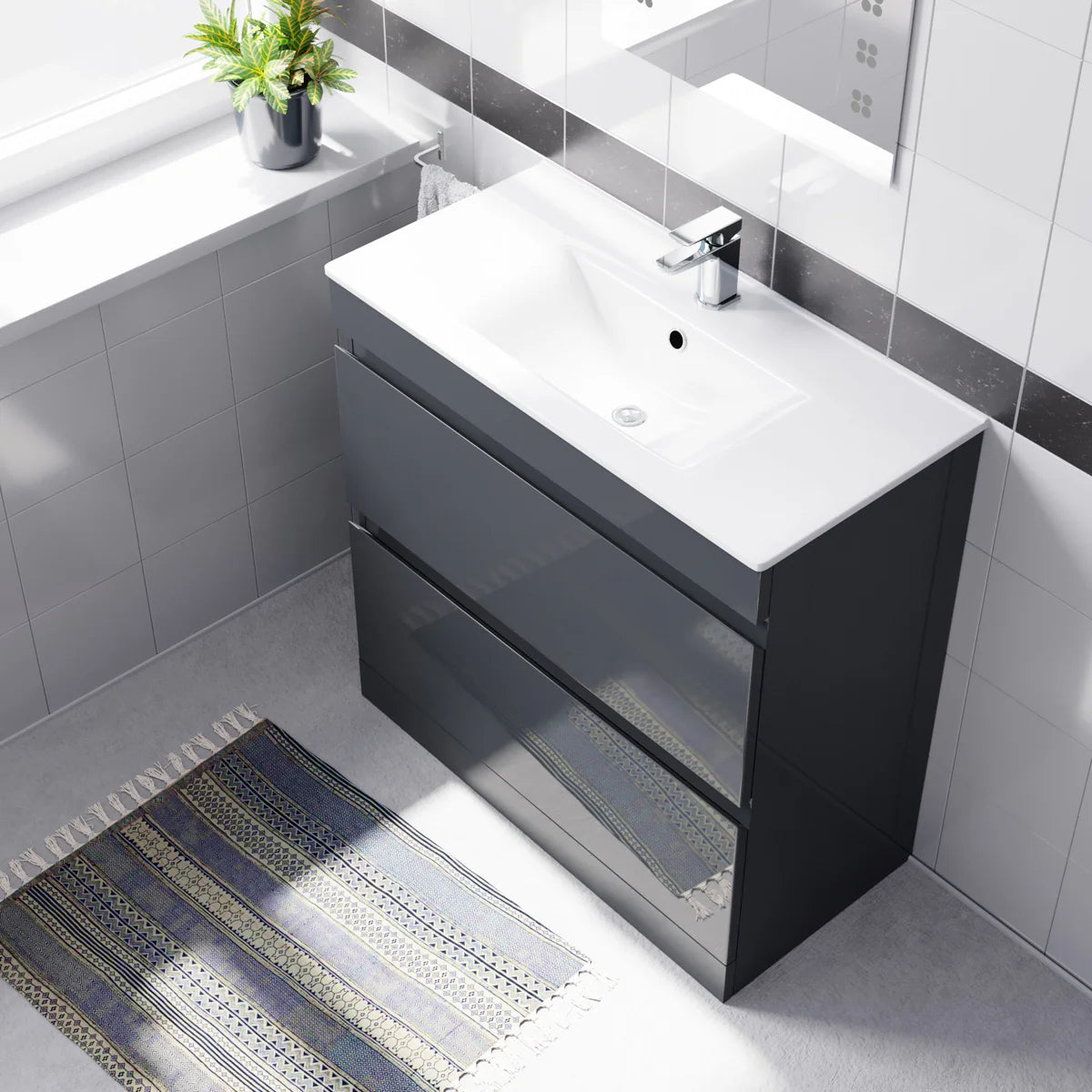 Alaska Dark Grey 800mm 2 Drawers Vanity Cabinet & Slim Basin Sink Freestanding