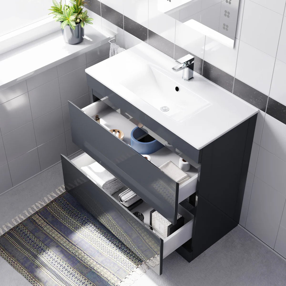 Alaska Dark Grey 800mm 2 Drawers Vanity Cabinet & Slim Basin Sink Freestanding