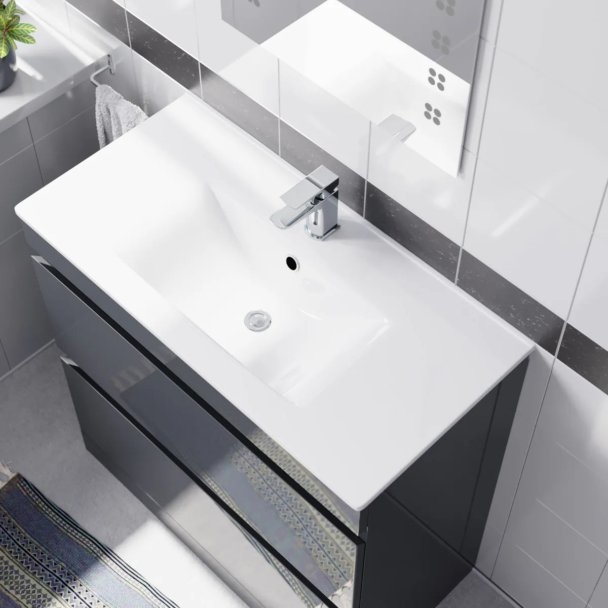 Alaska Dark Grey 800mm 2 Drawers Vanity Cabinet & Slim Basin Sink Freestanding