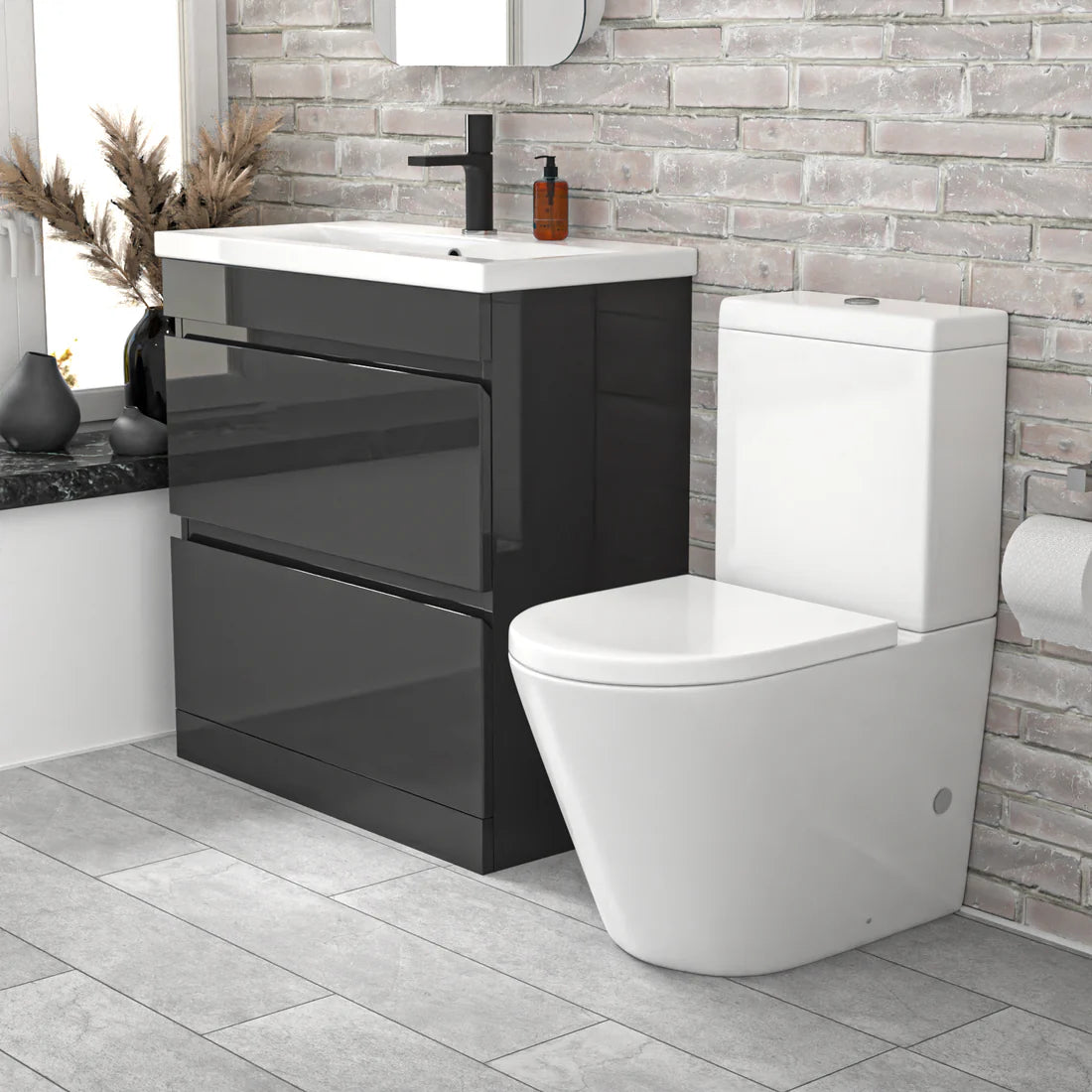 Alaska 800mm Dark Grey Handleless Drawers Basin Vanity Close Coupled Toilet