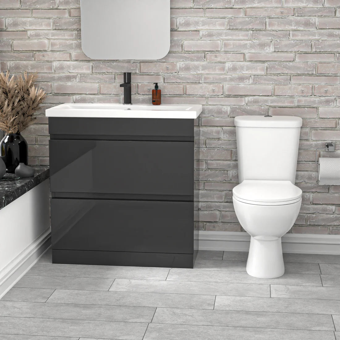 Alaska 800mm Dark Grey 2 Drawers Handleless Basin Vanity Close Coupled Toilet
