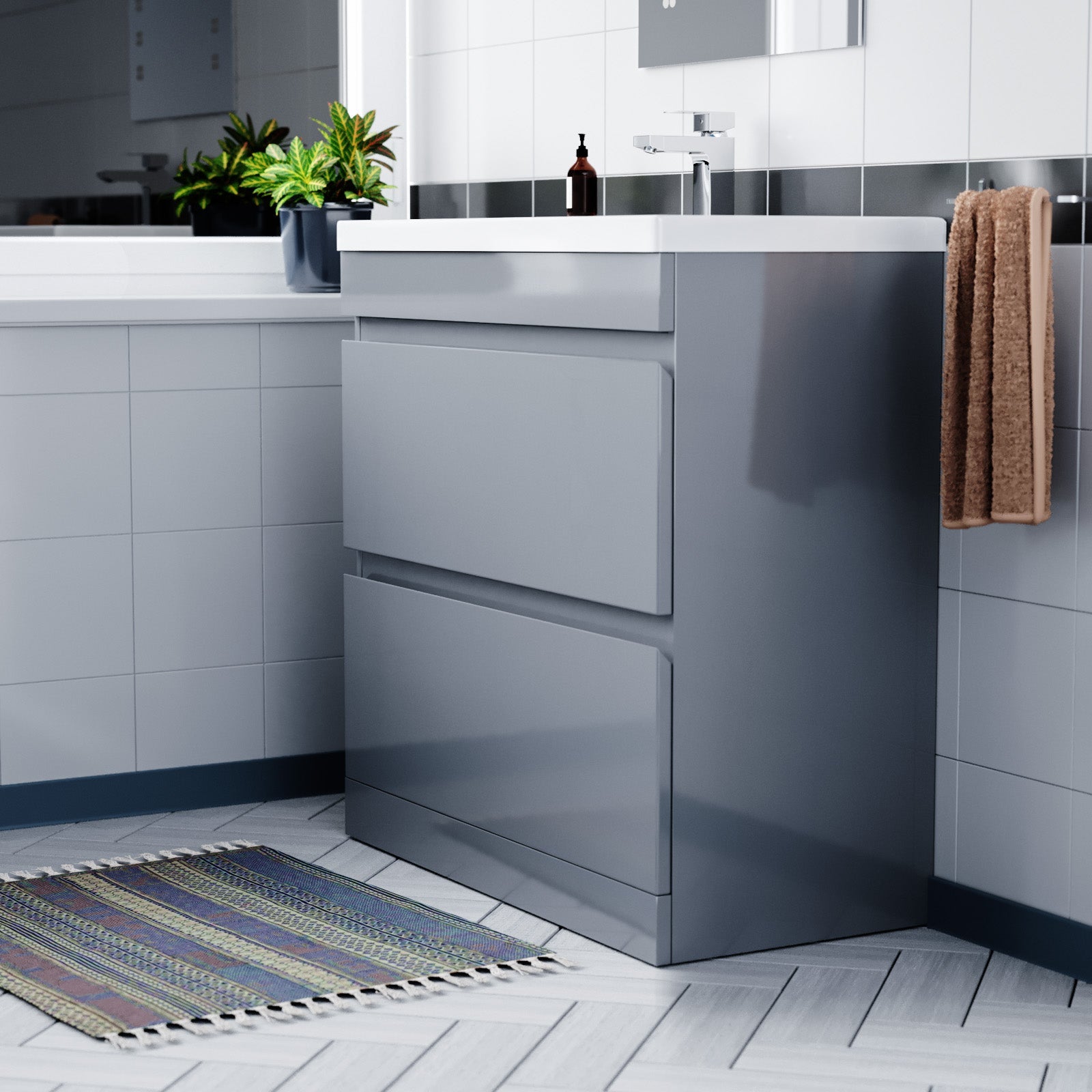 Alaska Minimalist 800mm 2-drawer Freestanding Gloss Grey Vanity Cabinet Basin Unit