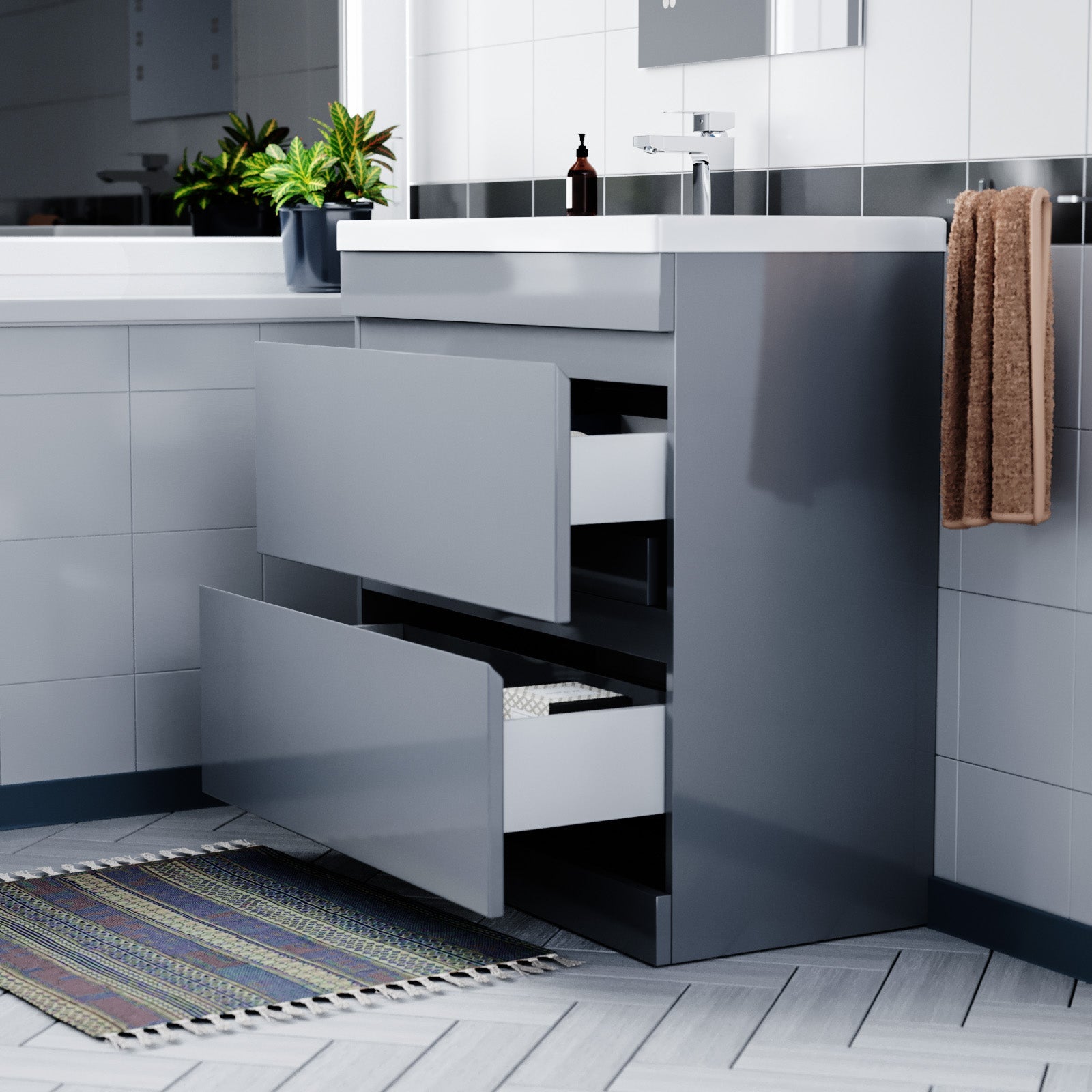 Alaska Minimalist 800mm 2-drawer Freestanding Gloss Grey Vanity Cabinet Basin Unit