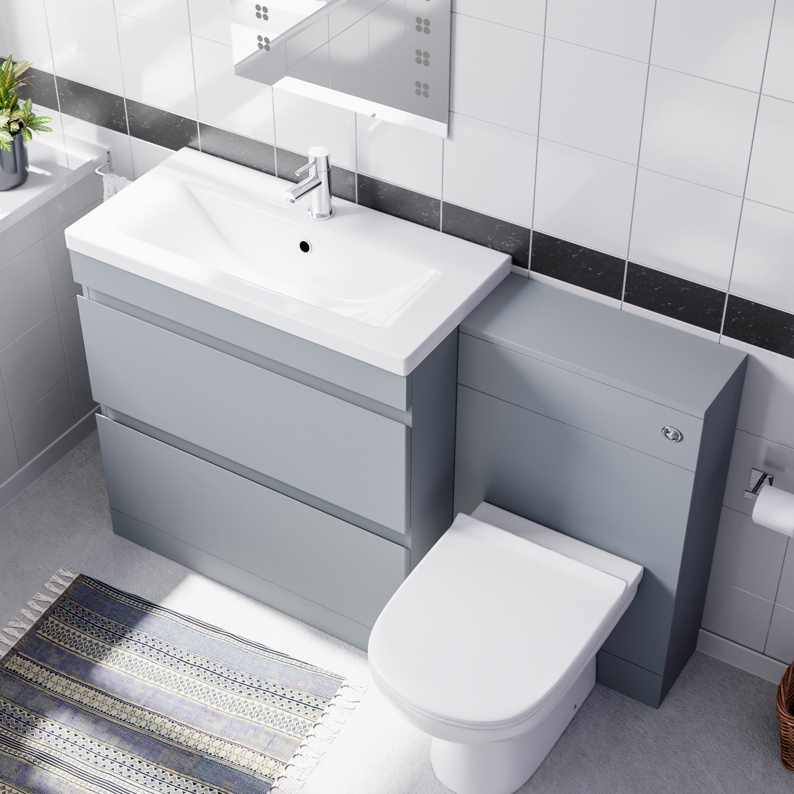 Alaska Matte Grey Freestanding 800mm Drawers Vanity, WC Unit & BTW Toilet