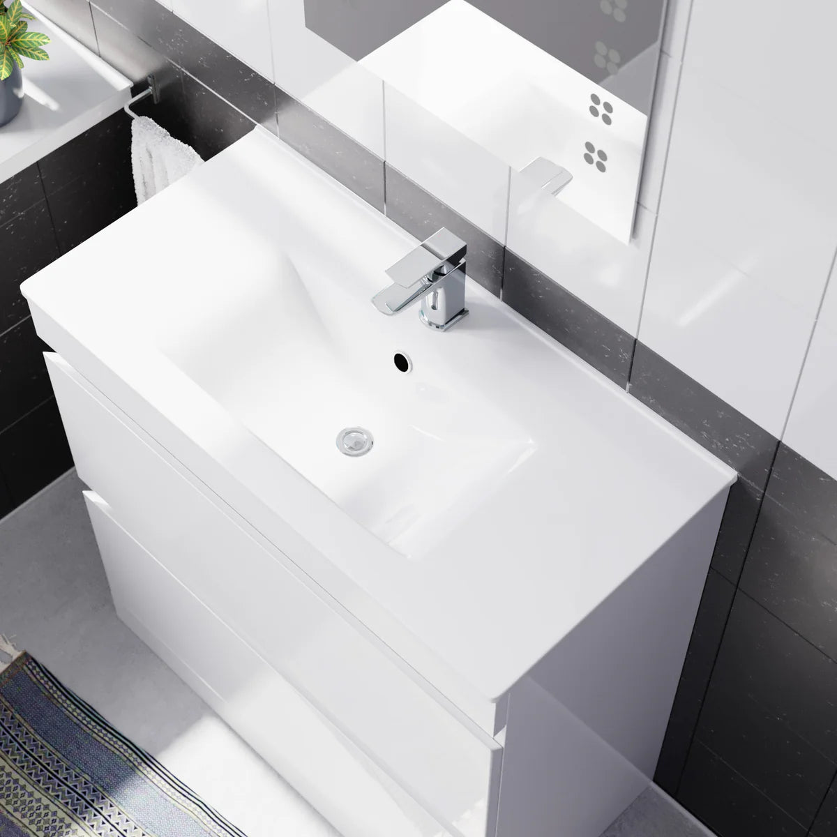 Alaska White 800mm 2 Drawer Vanity Cabinet & Slim Basin Sink Freestanding