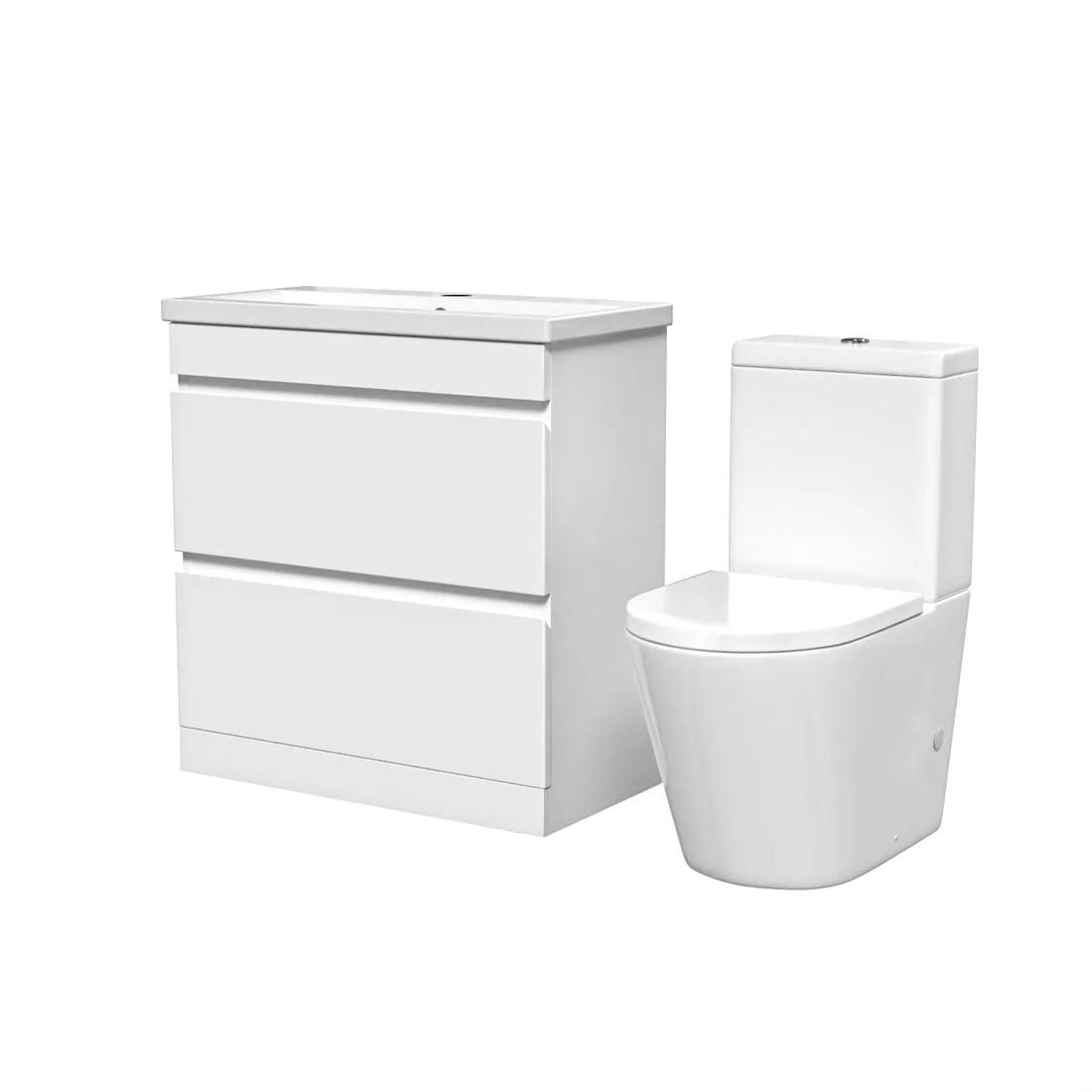 Alaska 800mm White Drawers Handleless Basin Vanity Round Close Coupled Toilet