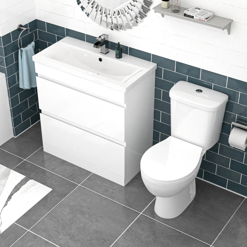 Alaska 800mm White 2 Drawers Handleless Basin Vanity Close Coupled Toilet