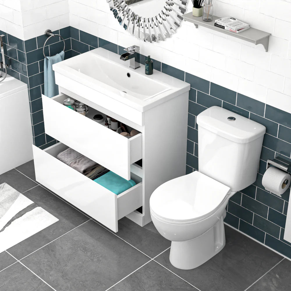 Alaska 800mm White 2 Drawers Handleless Basin Vanity Close Coupled Toilet
