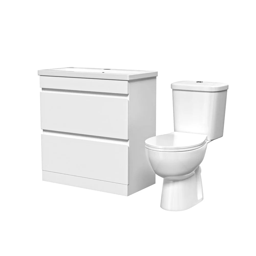 Alaska 800mm White 2 Drawers Handleless Basin Vanity Close Coupled Toilet