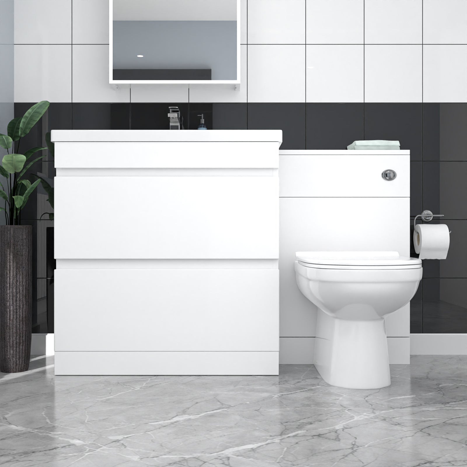 Alaska White Floor Standing 800mm Vanity Unit 2 Drawers WC Unit & BTW Toilet