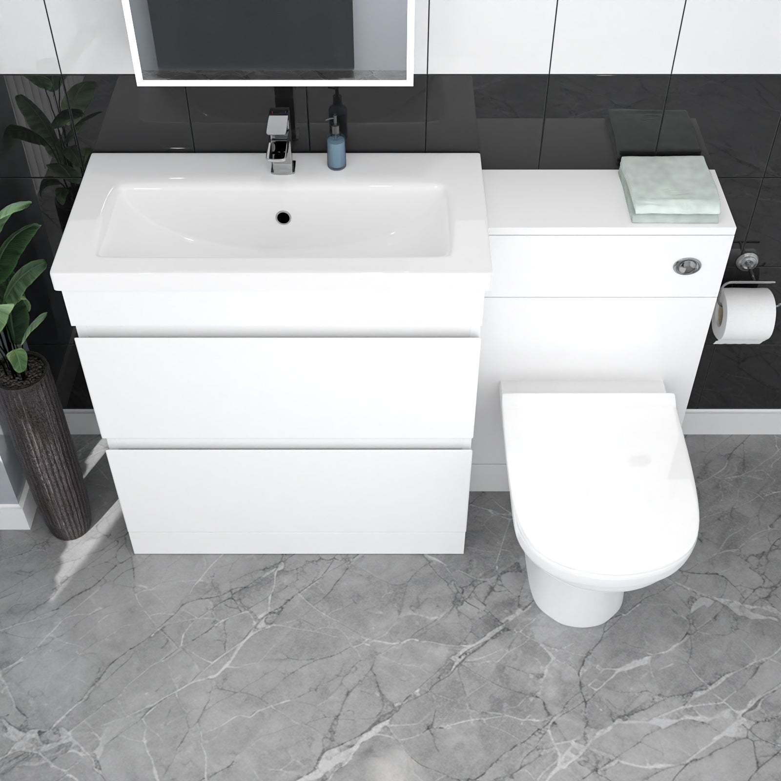 Alaska White Floor Standing 800mm Vanity Unit 2 Drawers WC Unit & BTW Toilet