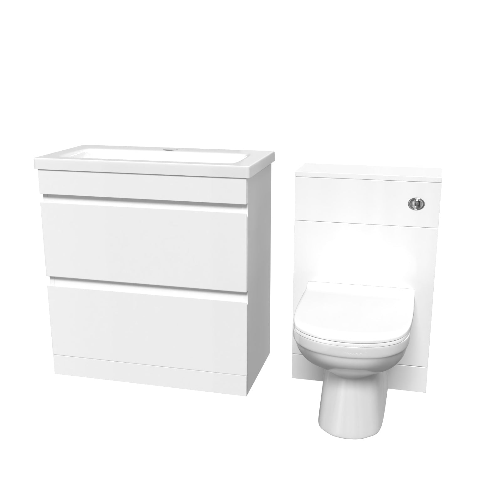 Alaska White Freestanding PVC 800mm 2 Drawers Vanity & WC Unit & BTW Toilet