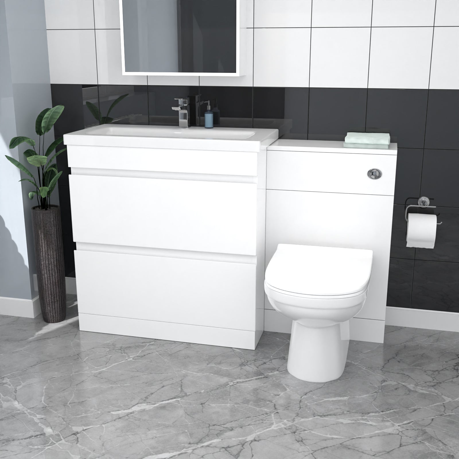 Alaska White Floor Standing 800mm Vanity Unit 2 Drawers WC Unit & BTW Toilet