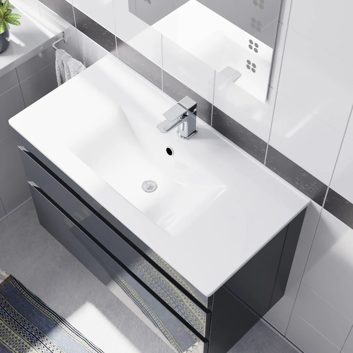 Alaska 800mm Dark Grey Wall Hung 2 Drawers Handleless Slim Basin Vanity Unit