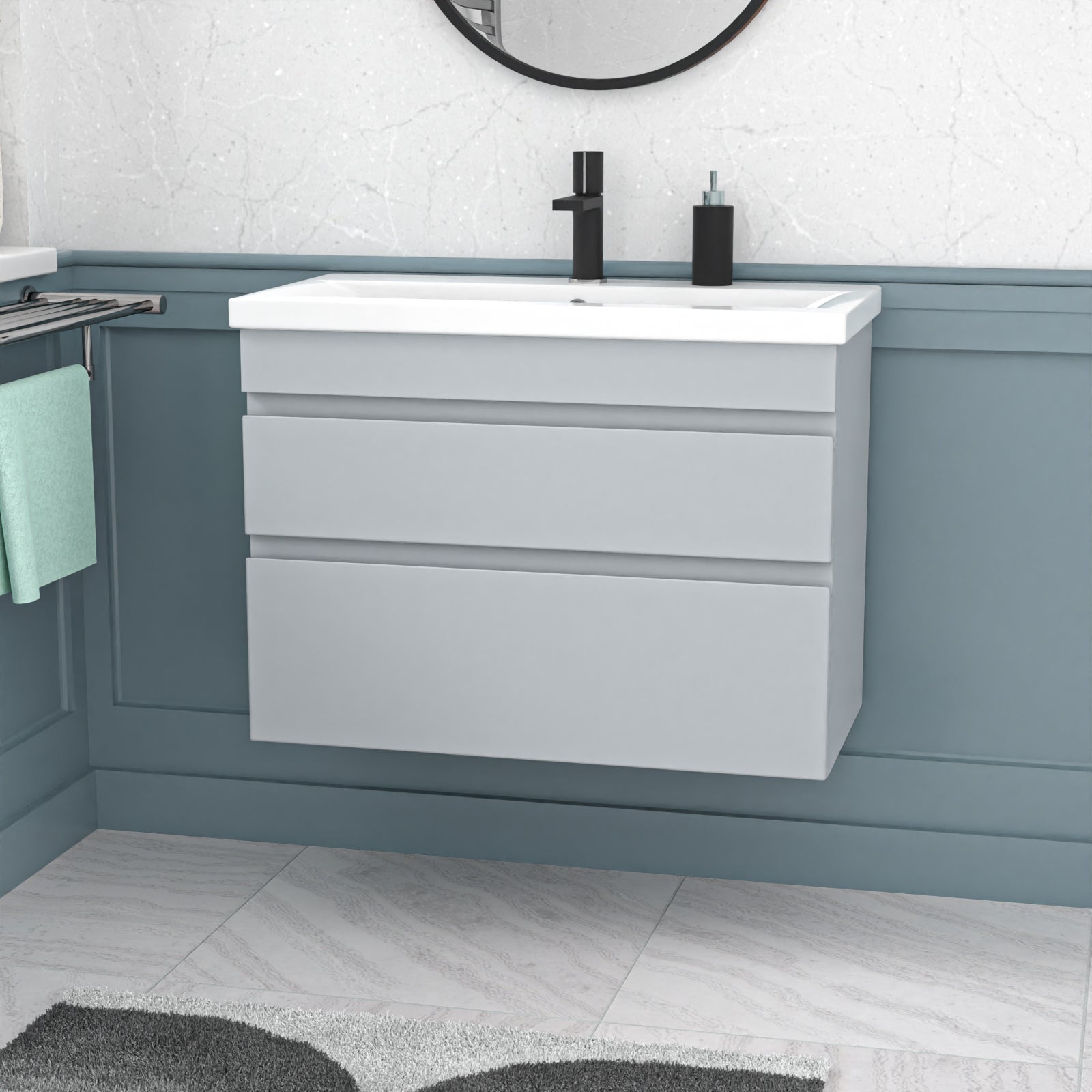 Alaska Wall Hung Matte Grey 800mm 2 Drawers Vanity Unit & Basin Sink