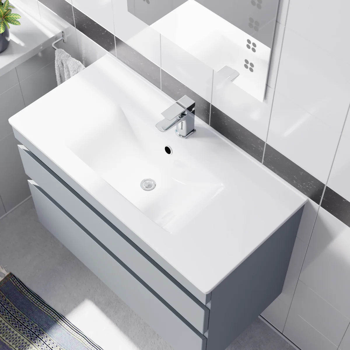 Alaska 800mm Matte Grey Wall Hung 2 Drawers Handleless Slim Basin Vanity Unit