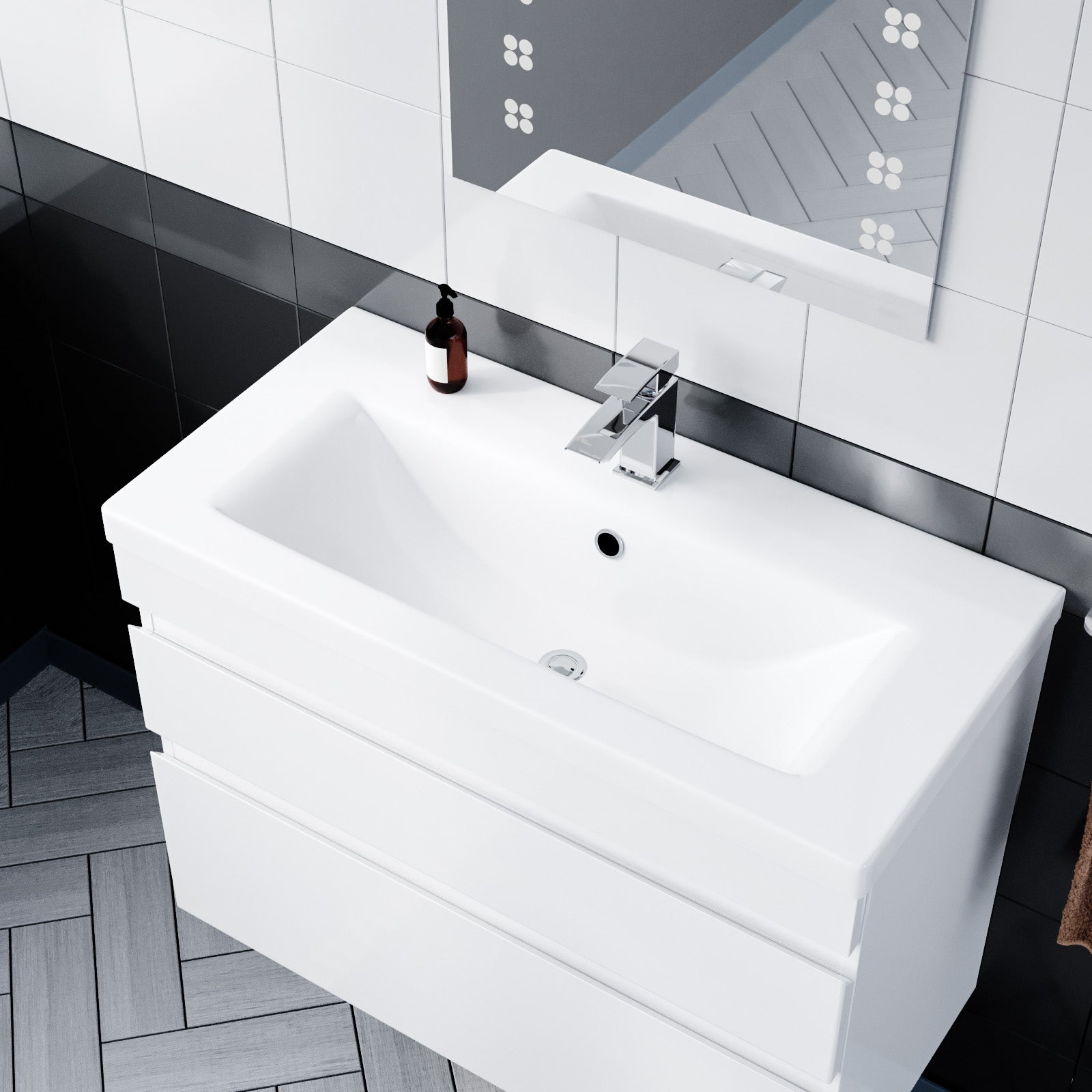 Alaska 800mm Wall Hung Gloss White Basin Vanity Sink 2 Drawers