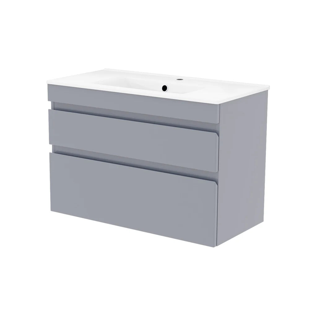 Alaska 800mm Grey Wall Hung 2 Drawers Handleless Slim Basin Vanity Unit