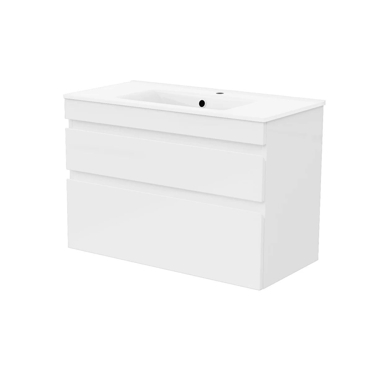 Alaska 800mm White Wall Hung 2 Drawers Handleless Slim Basin Vanity Unit