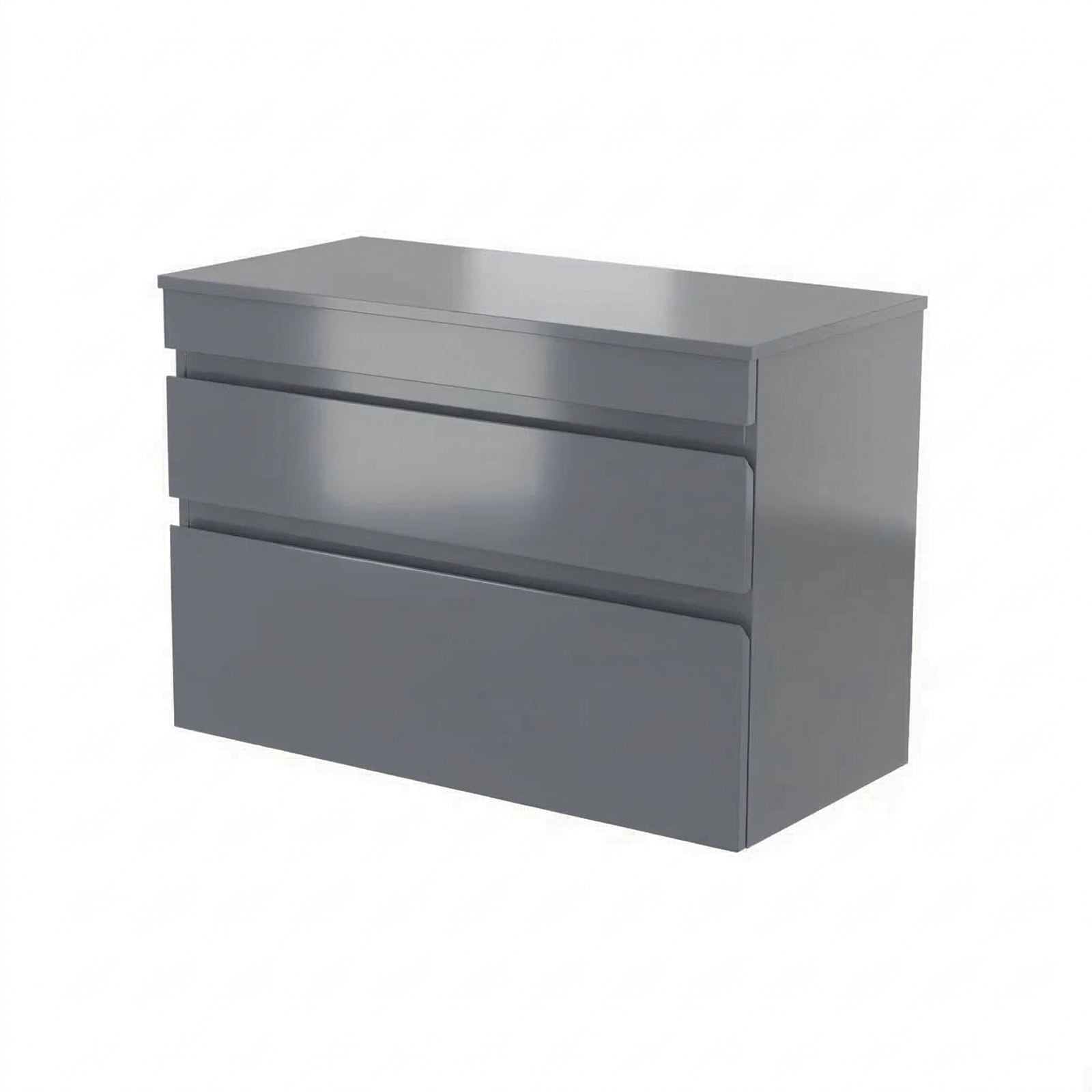 Alaska 800mm Steel Grey Wall Hung 2 Drawers Handleless Worktop Vanity Unit