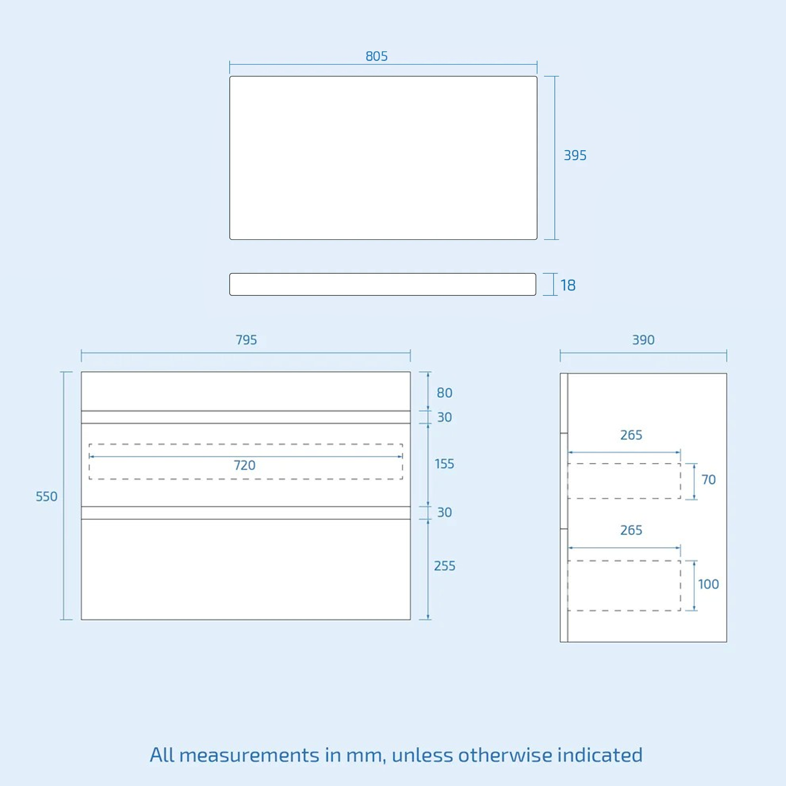 Alaska 800mm Steel Grey Wall Hung 2 Drawers Handleless Worktop Vanity Unit