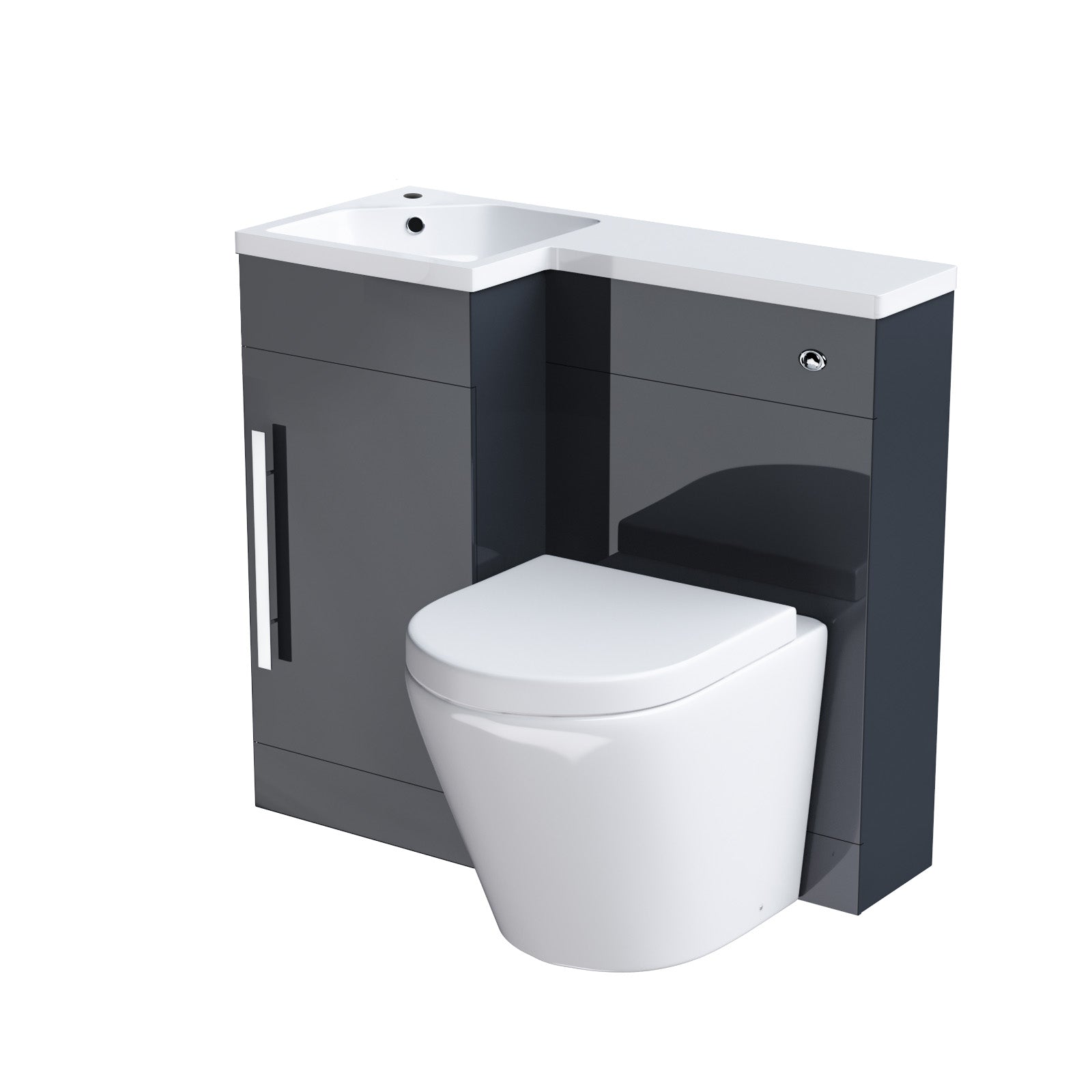 Alaska Flat Packed Compact 900mm Grey L-Shape Left Hand Vanity Unit, Rimless Toilet Set