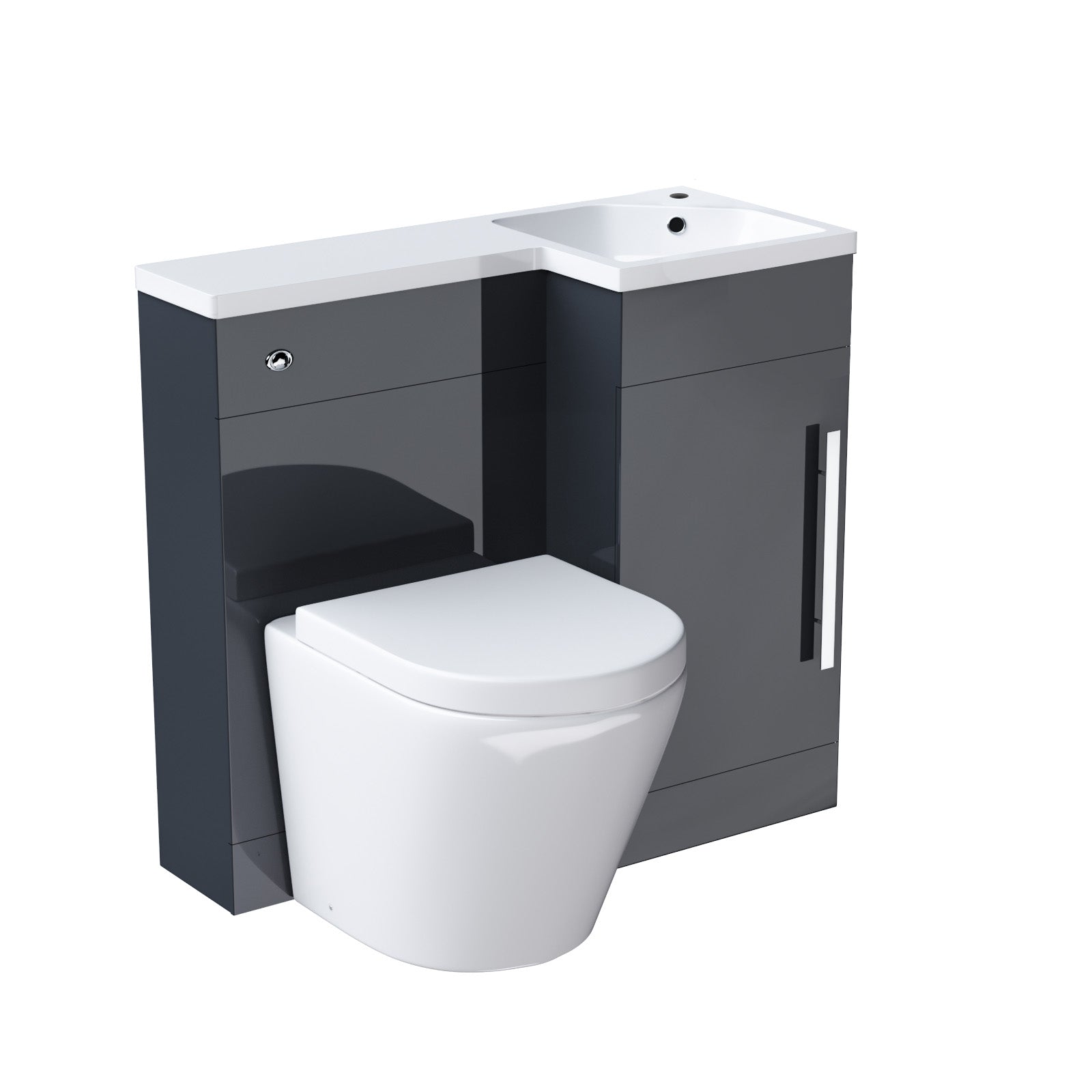 Alaska Flat Packed Compact 900mm Grey L-Shape Right Hand Vanity Unit, Rimless Toilet Set