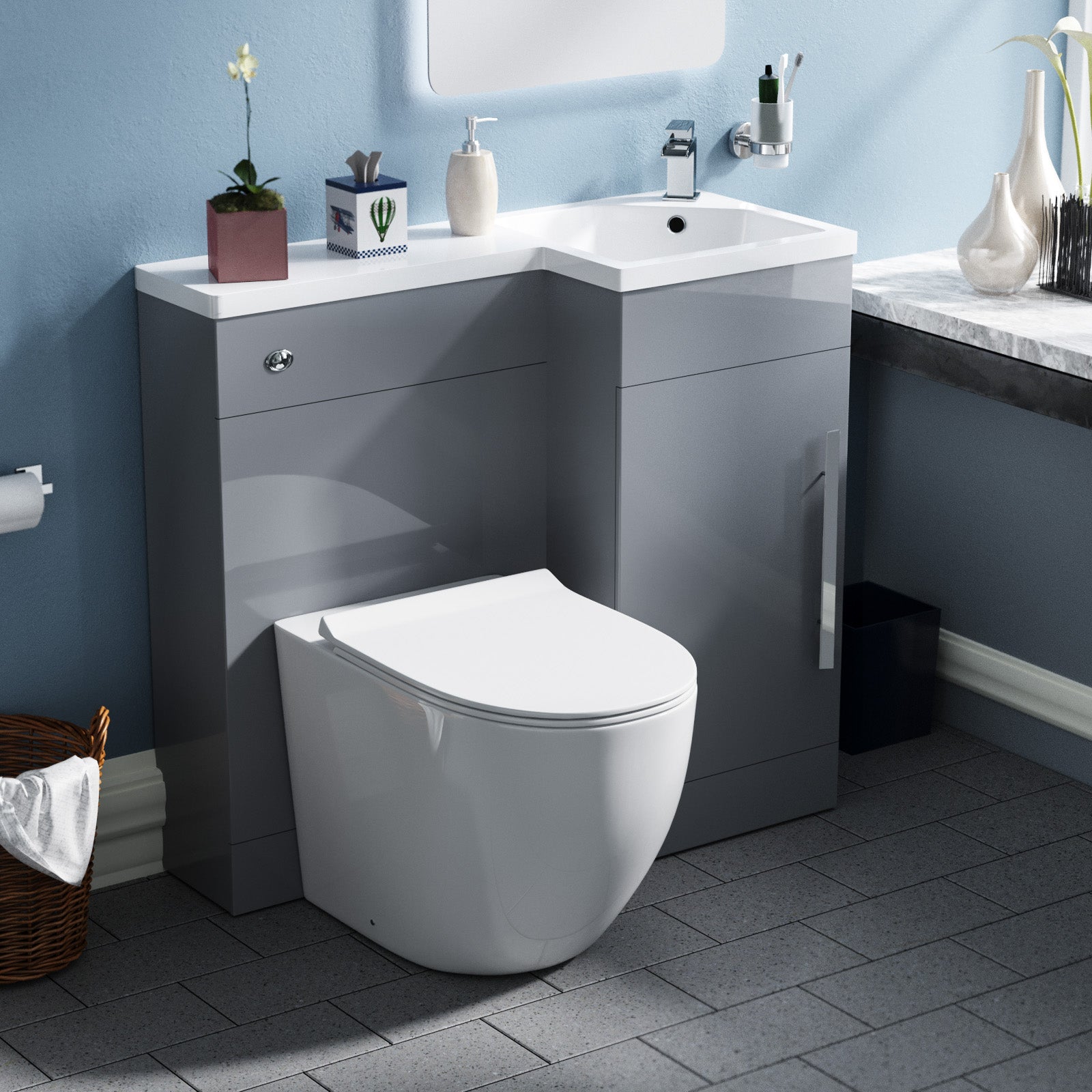 Alaska 900mm RH BTW Toilet, WC Unit & Resin Basin Grey