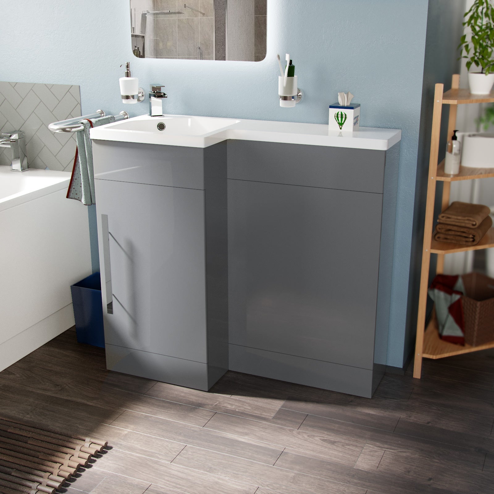 Alaska Light Grey Basin Sink Vanity Unit Furniture Cabinet LH 900mm Flat Pack