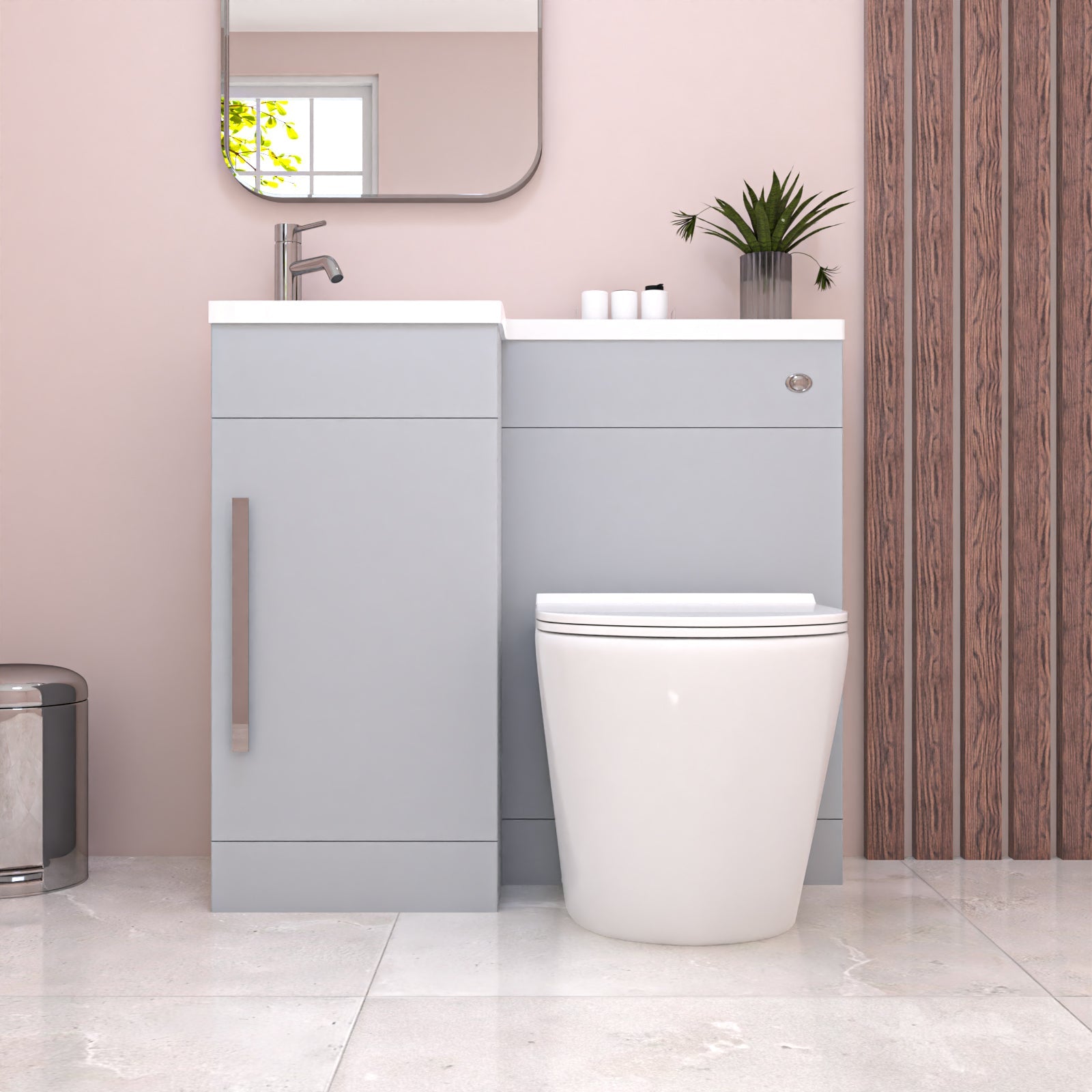 Alaska Matte Grey 900mm L-Shape Left Hand Vanity Unit & Toilet