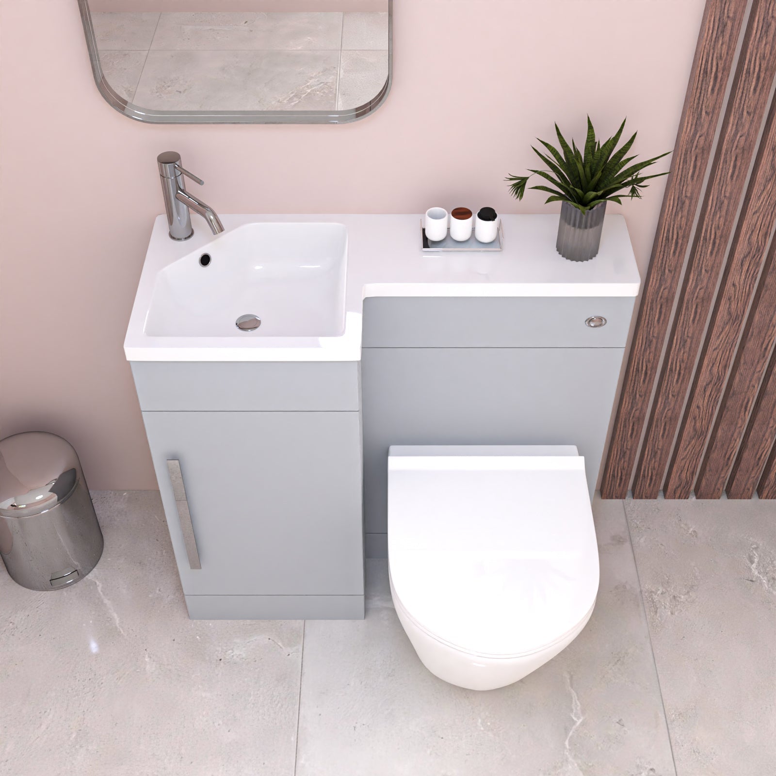 Alaska 900mm Matte Grey L-Shape Left Hand Vanity Unit & Toilet - Flat Pack