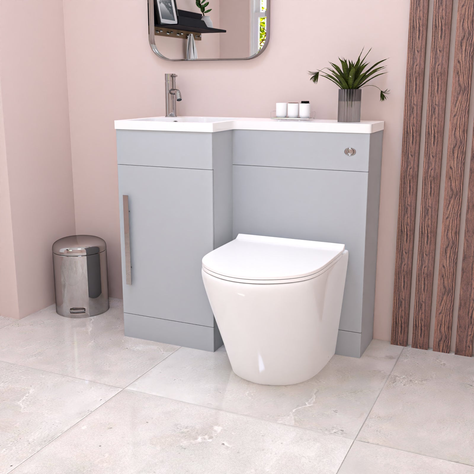 Alaska Matte Grey 900mm L-Shape Left Hand Vanity Unit & Toilet