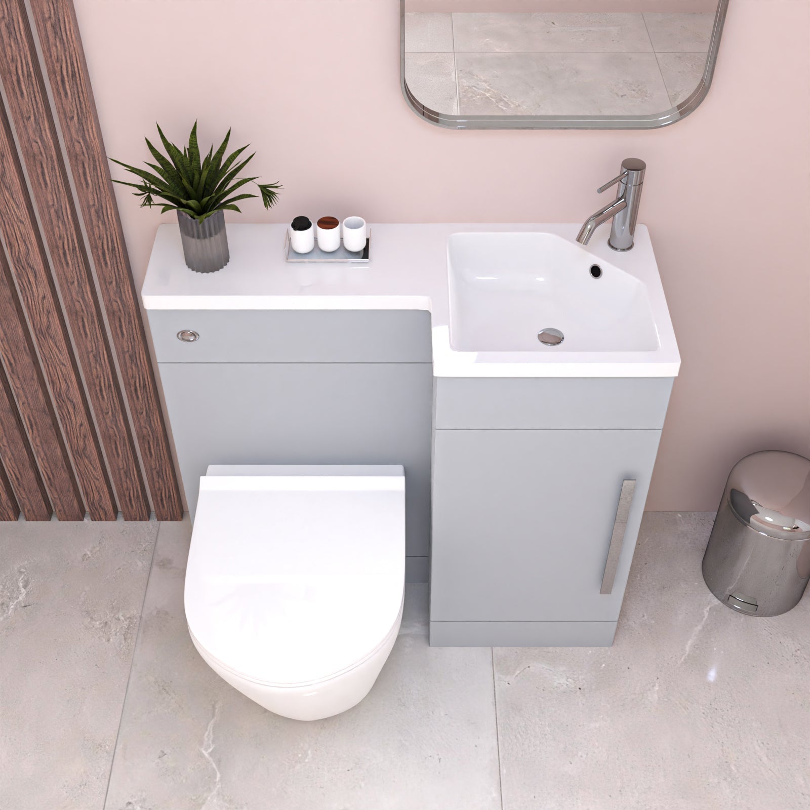 Alaska Matte Grey Flat Pack 900mm L-Shape Right Hand Vanity Unit & Toilet