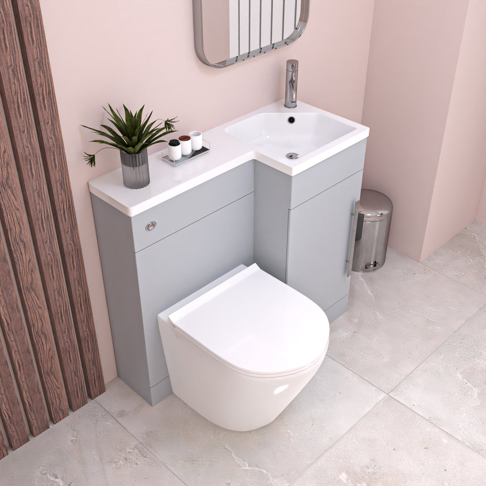 Alaska Matte Grey Flat Pack 900mm L-Shape Right Hand Vanity Unit & Toilet