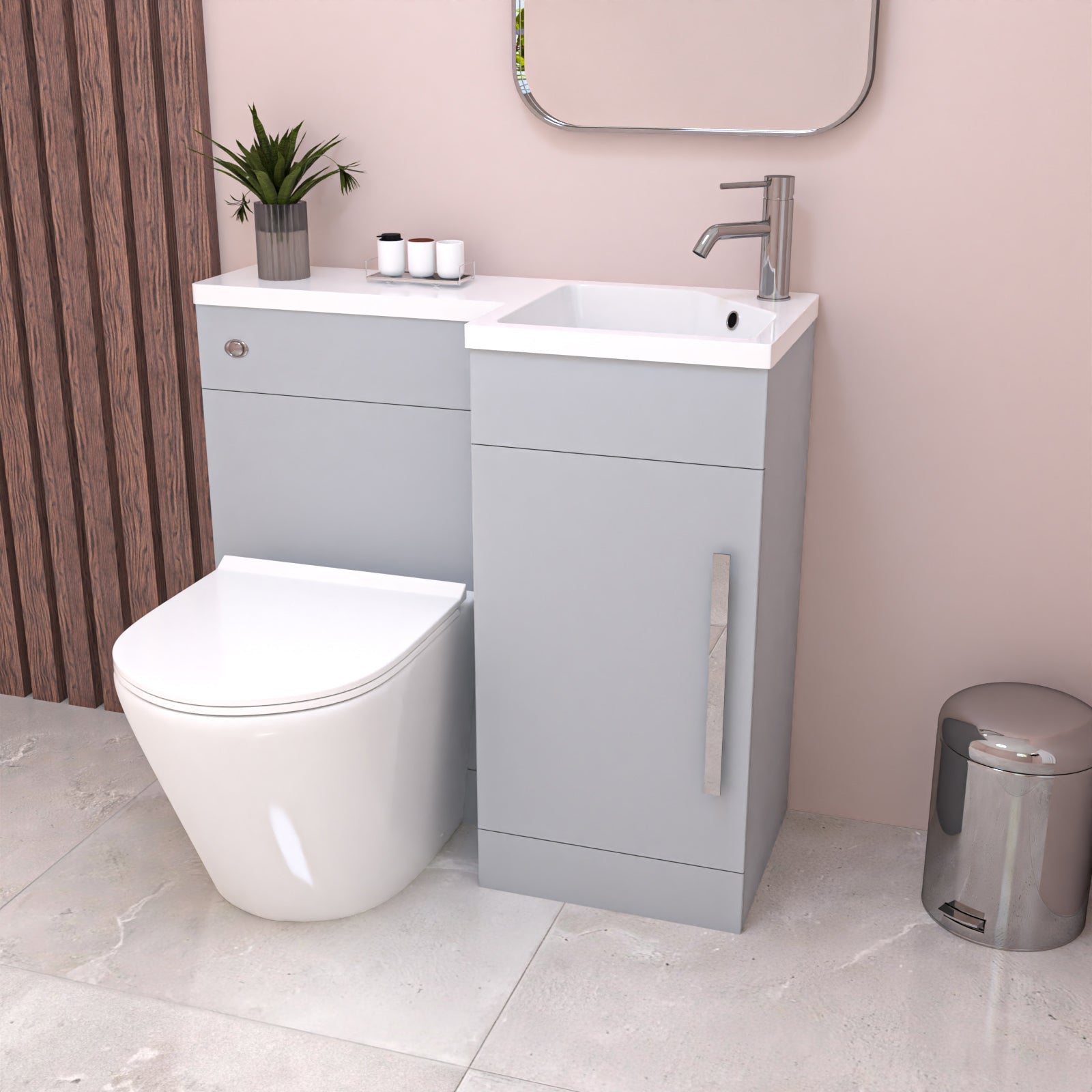 Alaska Matte Grey Flat Pack 900mm L-Shape Right Hand Vanity Unit & Toilet