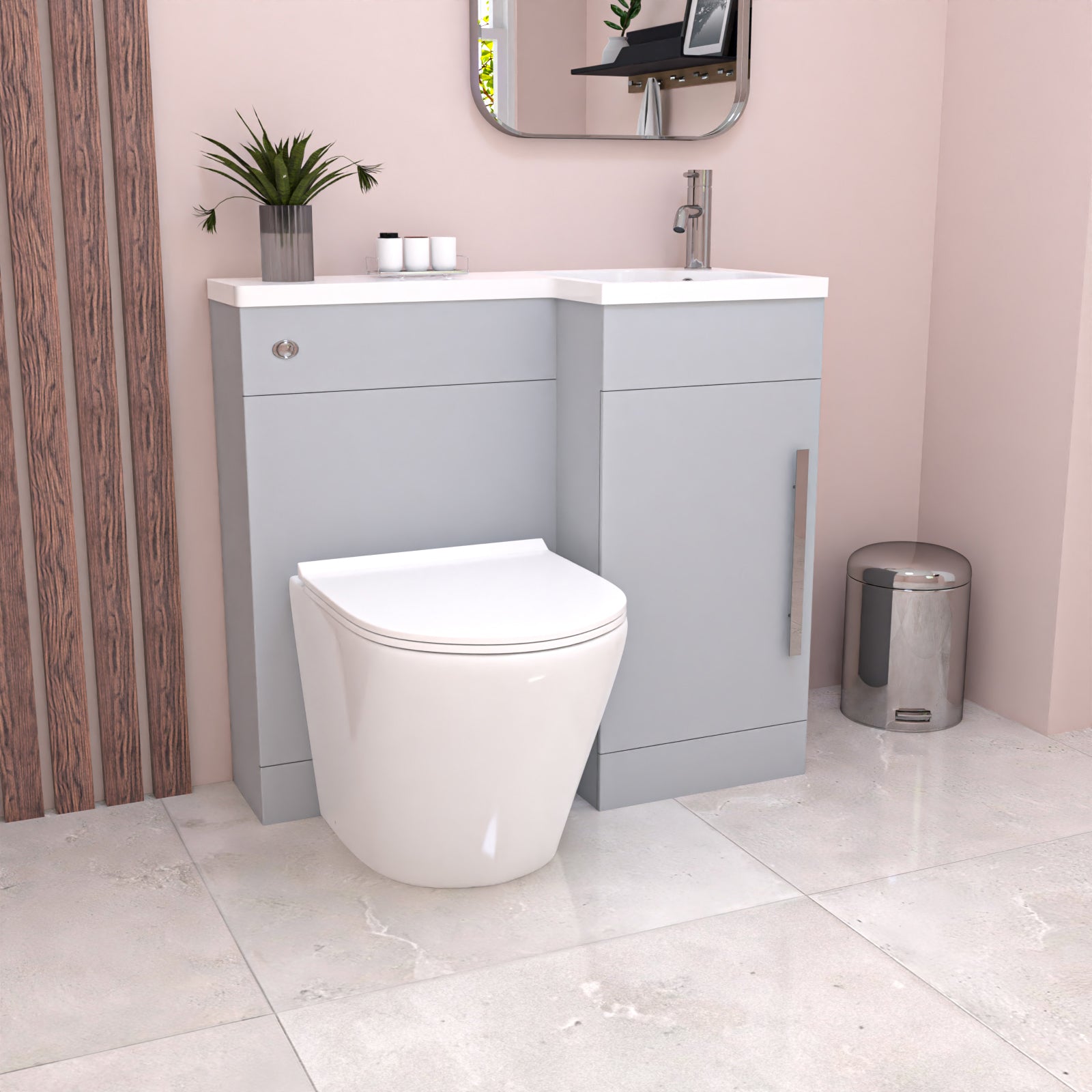 Alaska Matte Grey Flat Pack 900mm L-Shape Right Hand Vanity Unit & Toilet