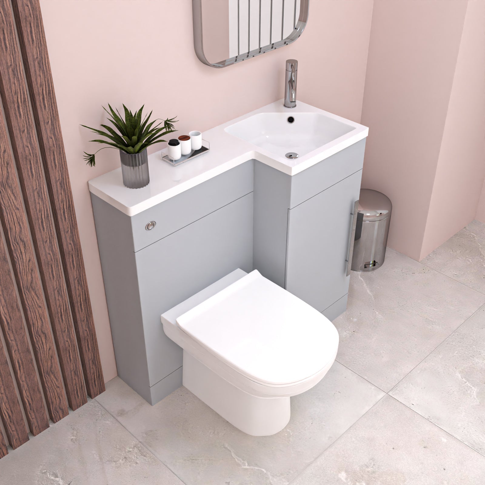Alaska Matte Grey L Shape Flat Pack RH 900mm Vanity WC Unit & BTW Toilet