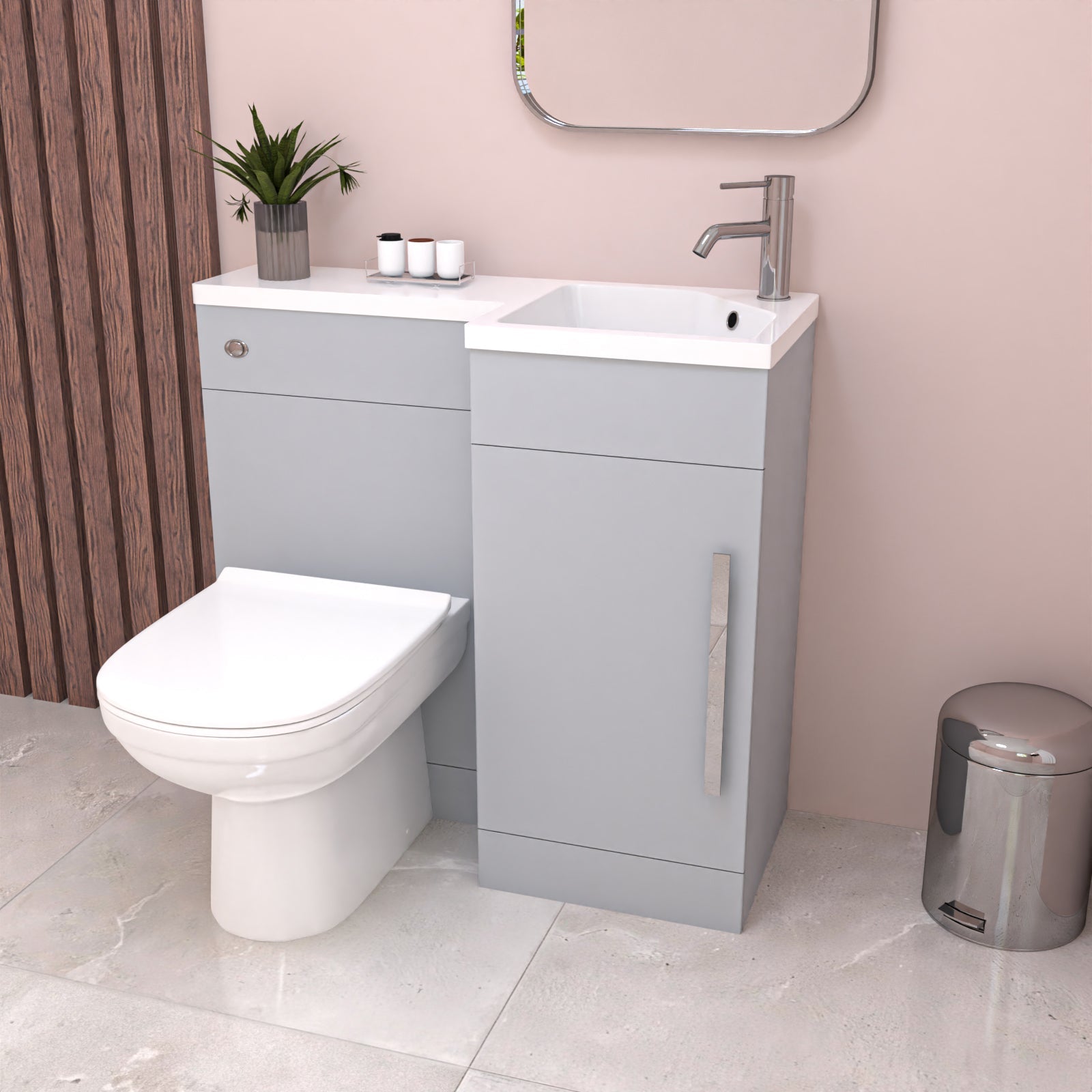 Alaska Matte Grey L Shape Assembled RH 900mm Vanity WC Unit & BTW Toilet