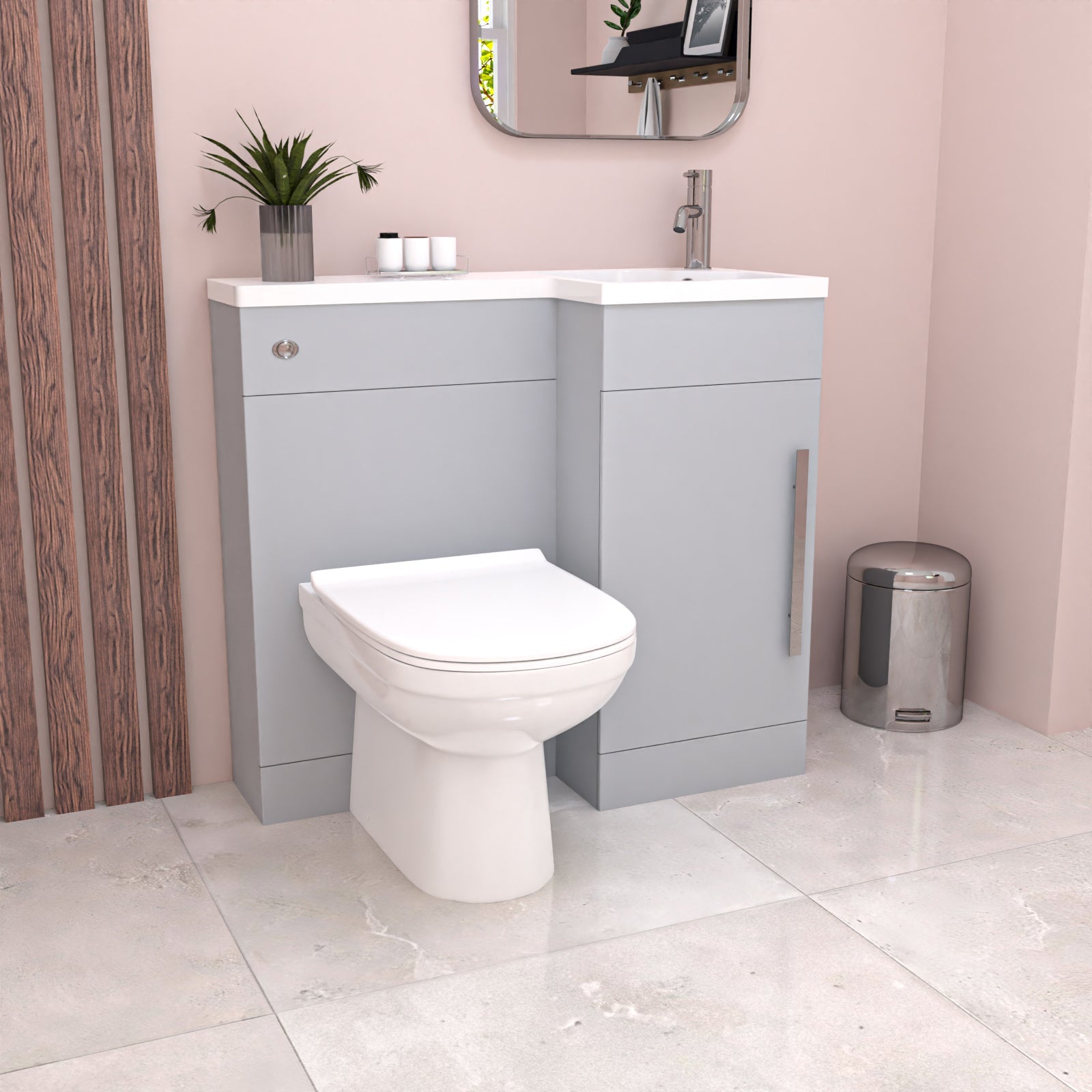 Alaska Matte Grey L Shape Assembled RH 900mm Vanity WC Unit & BTW Toilet