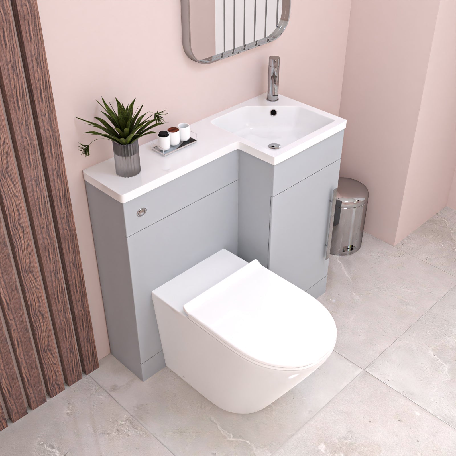 Alaska 900mm Matte Grey Right Hand WC Basin Vanity and Toilet Unit Flat Pack