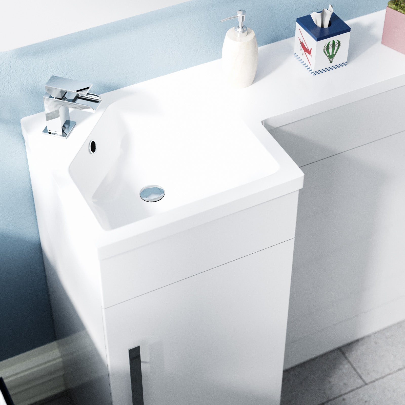 Alaska 900mm L Shape Bathroom Basin Vanity & WC Unit White