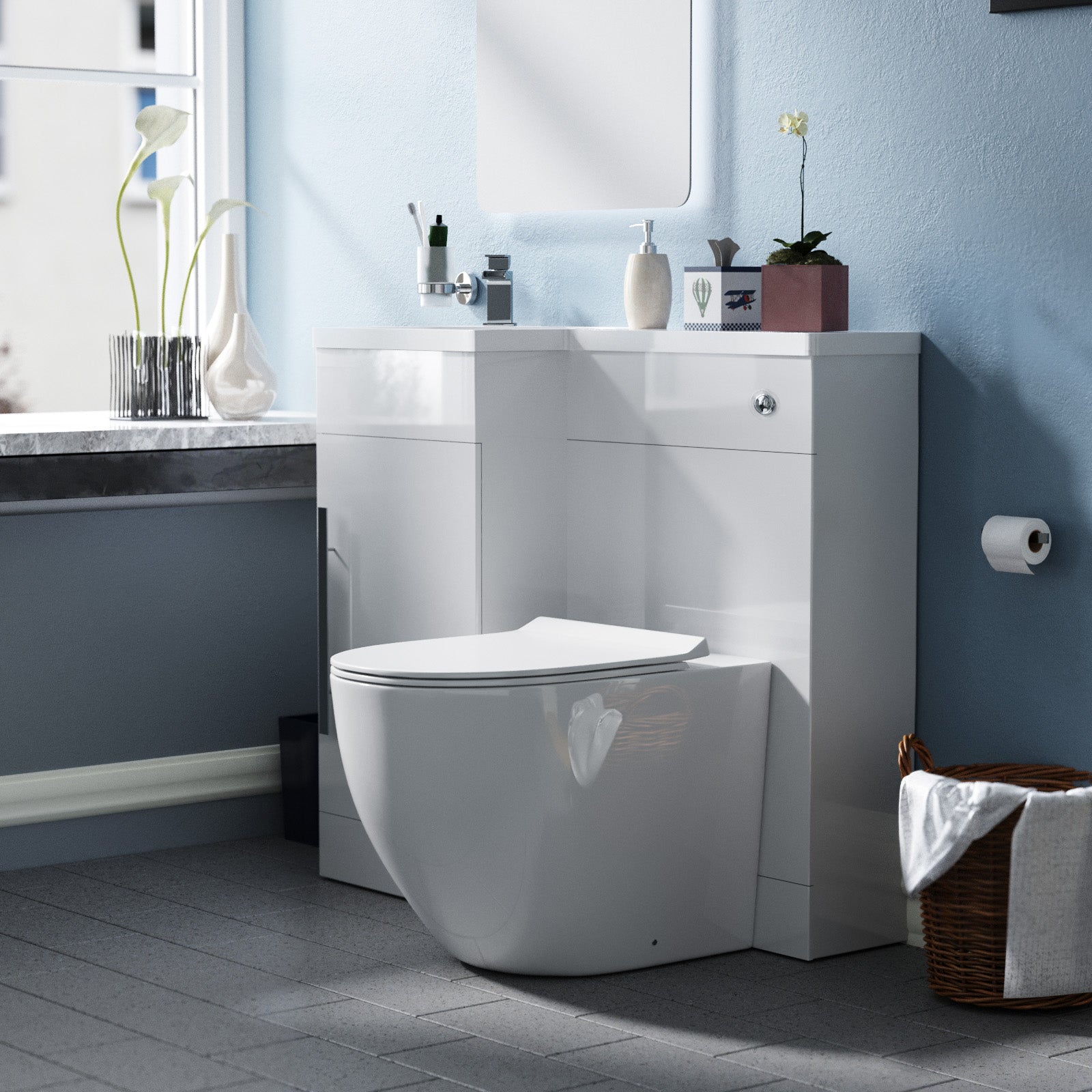 Alaska White 900mm LH Vanity WC Unit Resin Basin & BTW Toilet