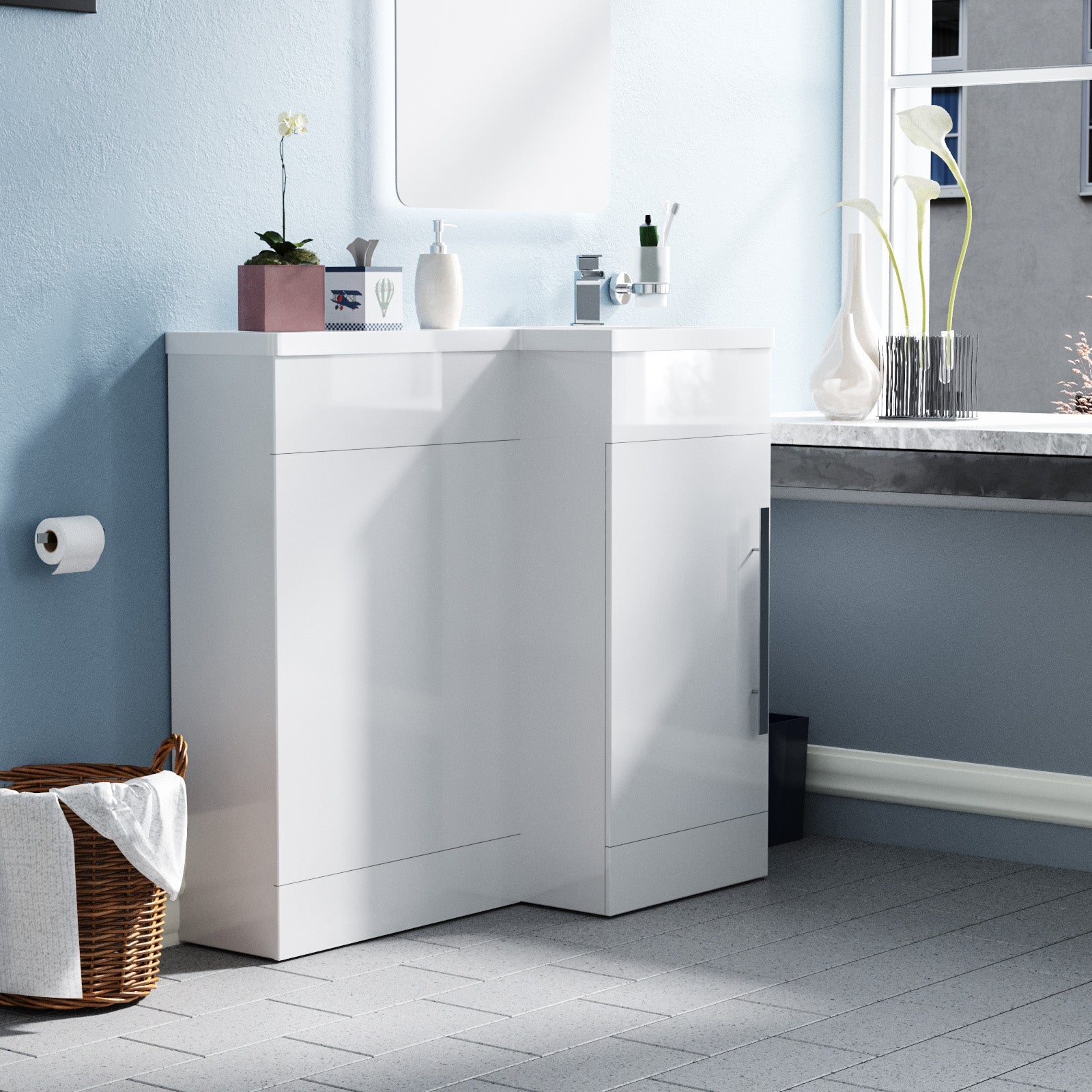 Alaska 900mm L Shape Bathroom Basin Vanity & WC Unit White