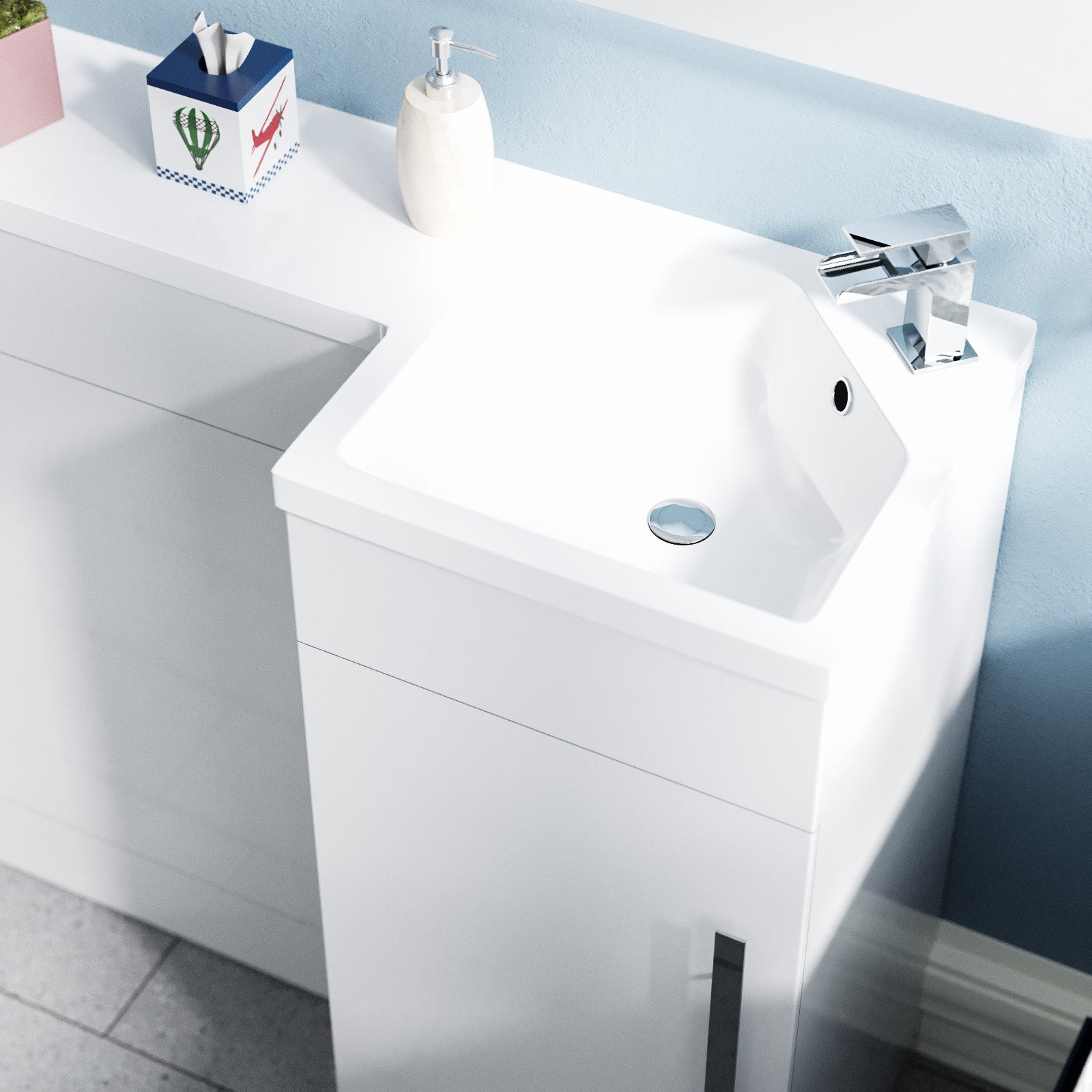 Alaska 900mm L Shape Bathroom Basin Vanity & WC Unit White
