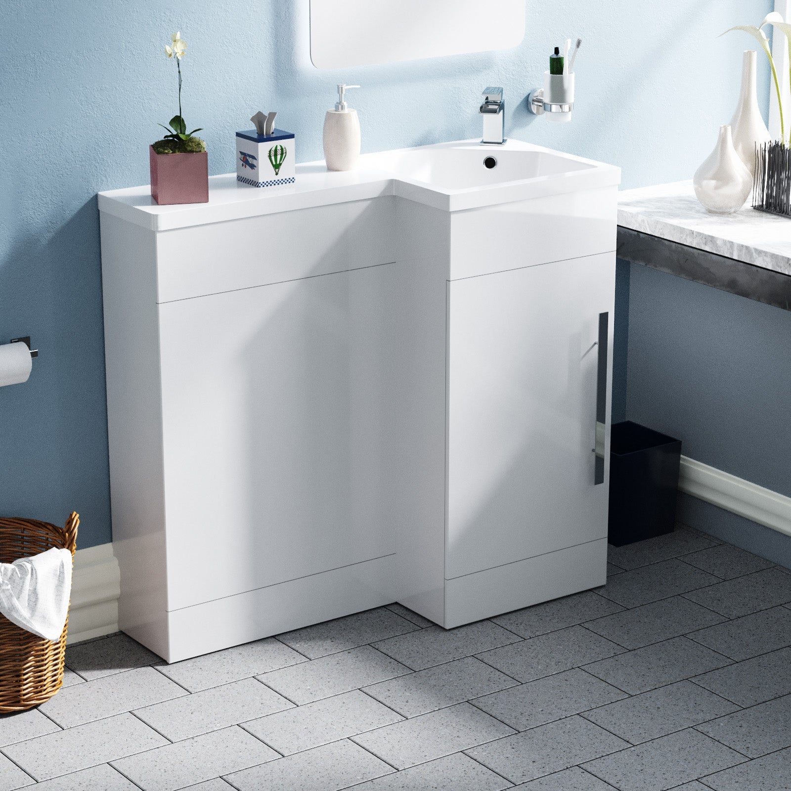 Alaska 900mm L Shape Bathroom Basin Vanity & WC Unit White